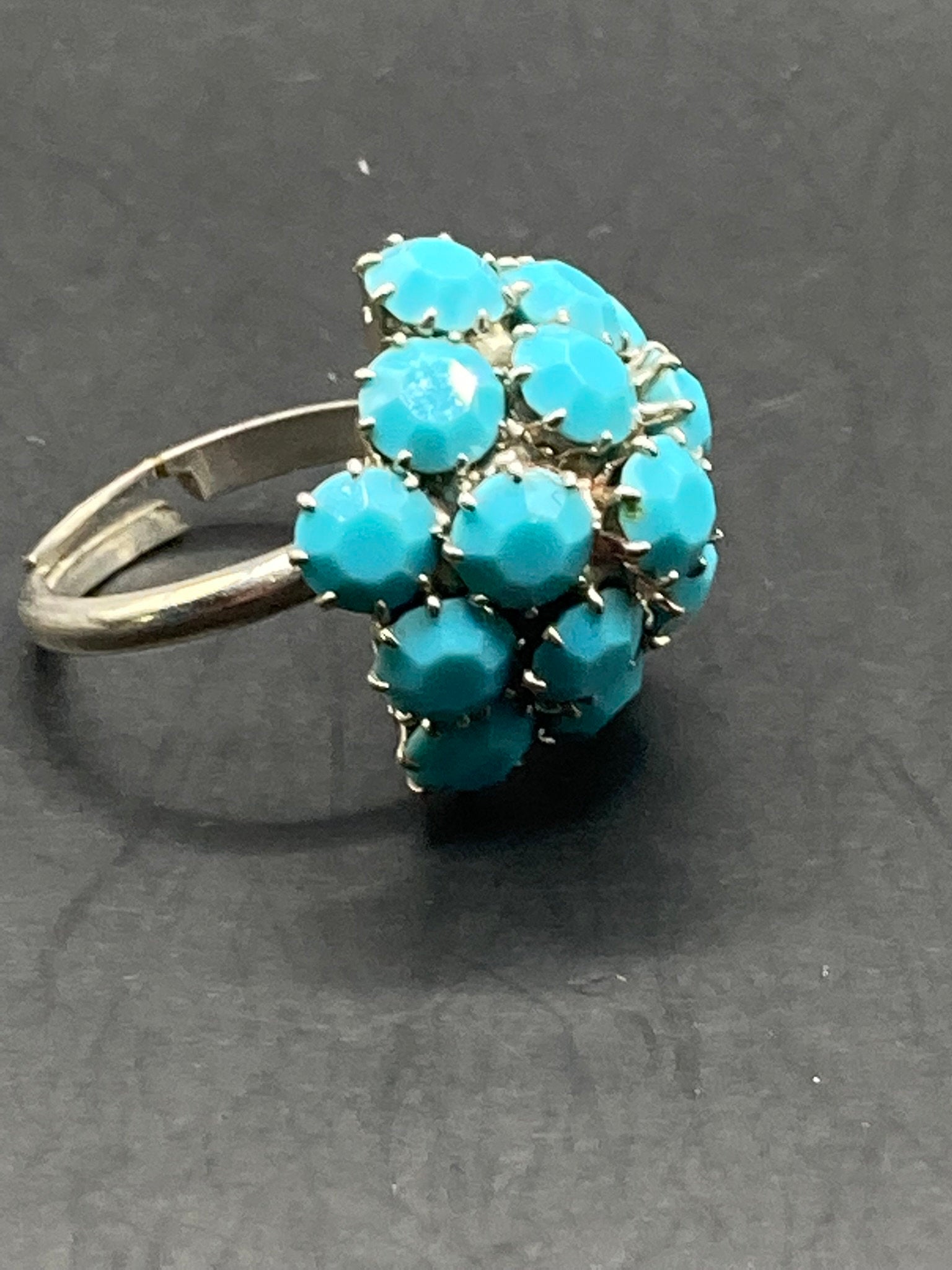 UnSigned adjustable silver tone metal turquoise glass stones dress ring
