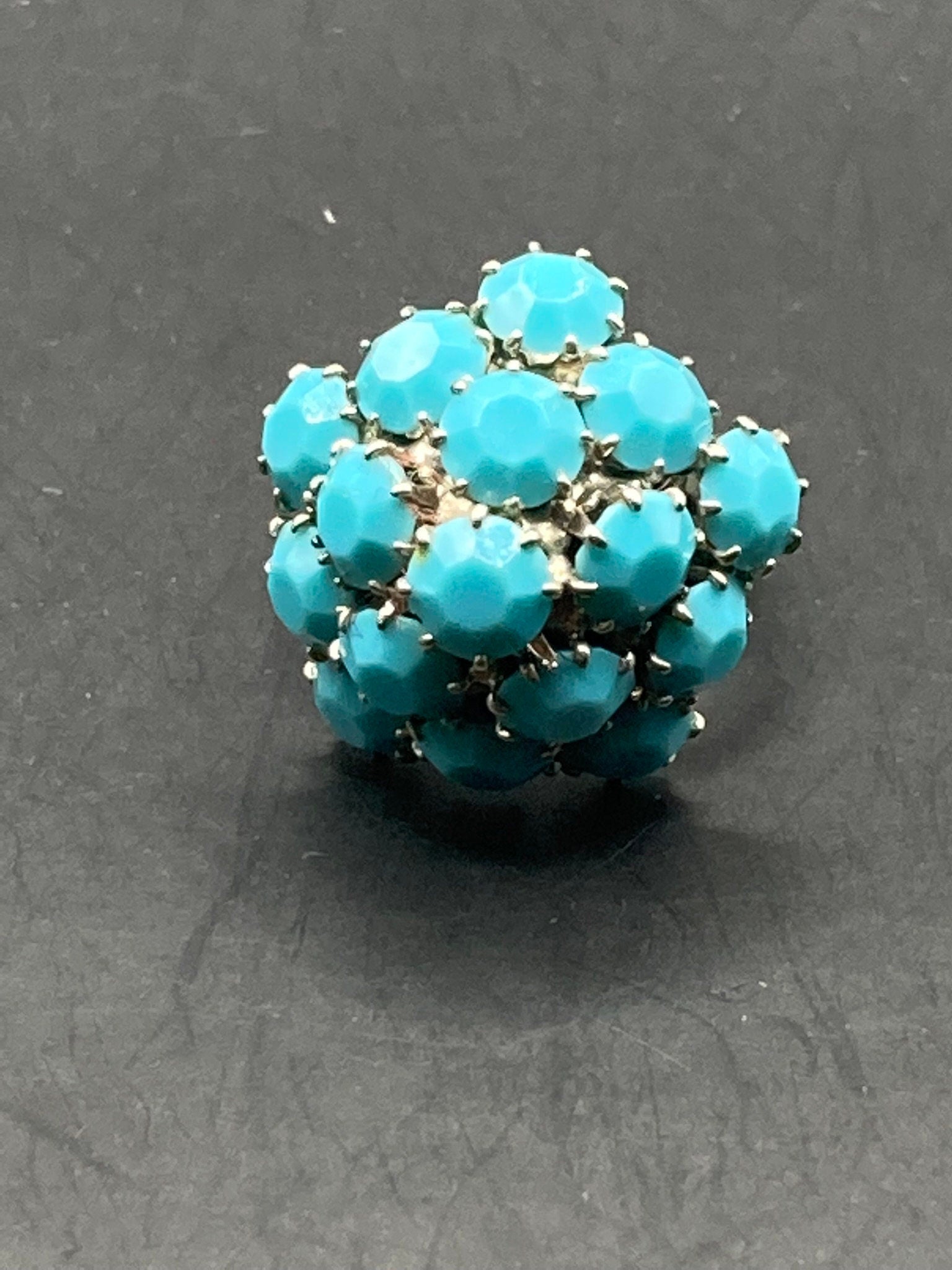UnSigned adjustable silver tone metal turquoise glass stones dress ring