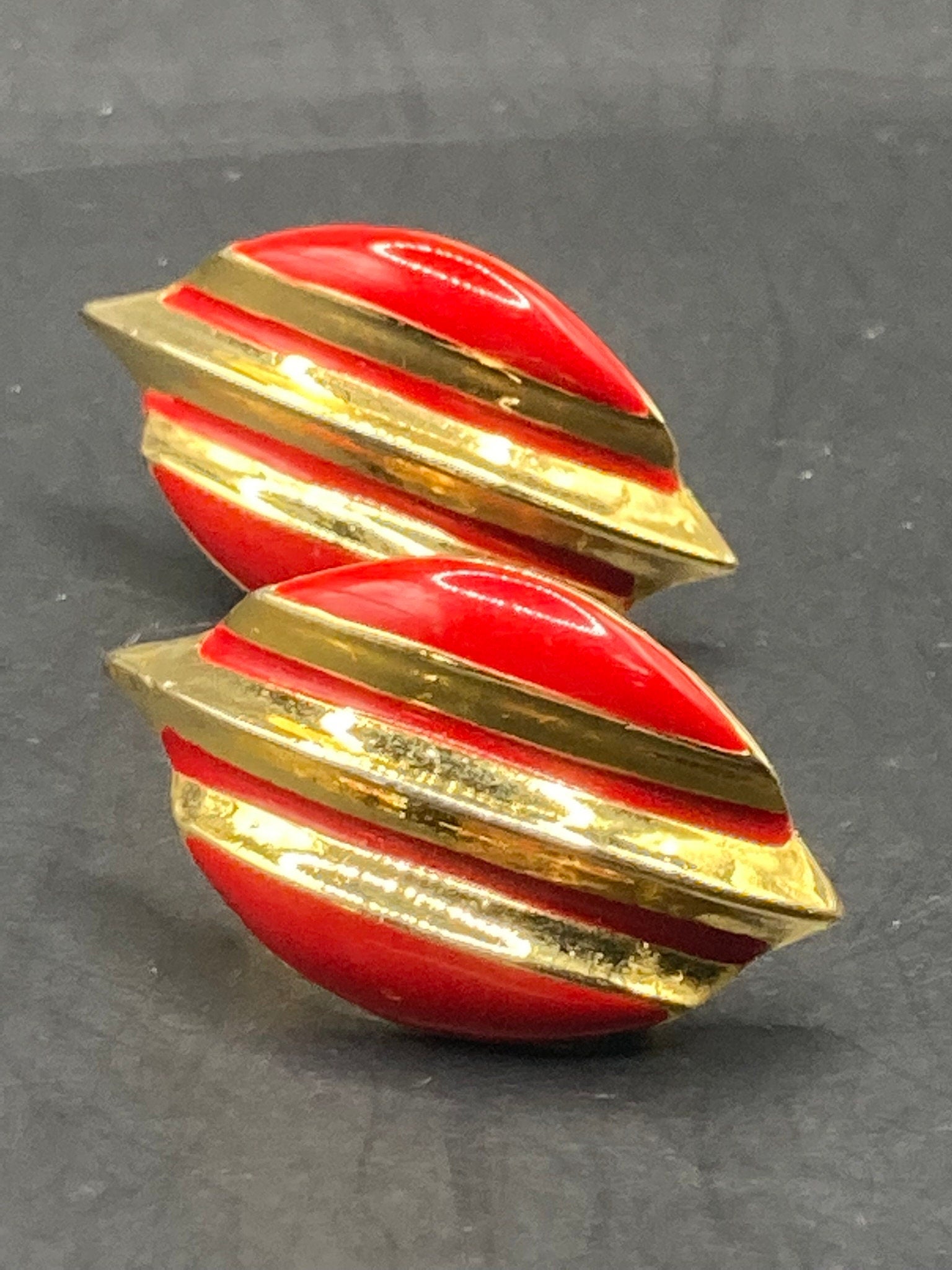 Signed ORENA Paris gold tone red enamel stud earrings for pierced ears