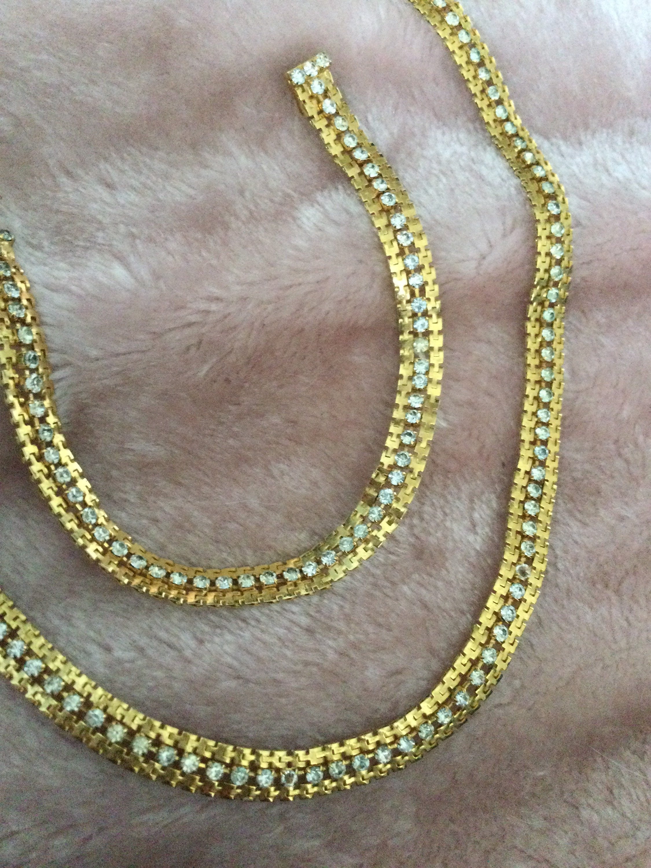 Vintage Gold plated modernist textured mesh collar necklace and bracelet set diamanté