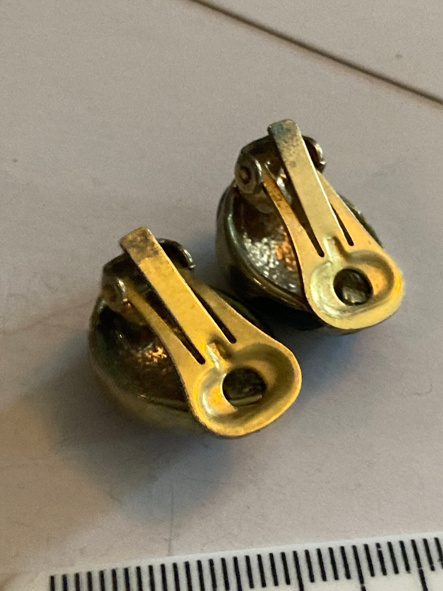 Vintage Gold tone black and brown enamel diamanté paste clip on earrings stud 1980s