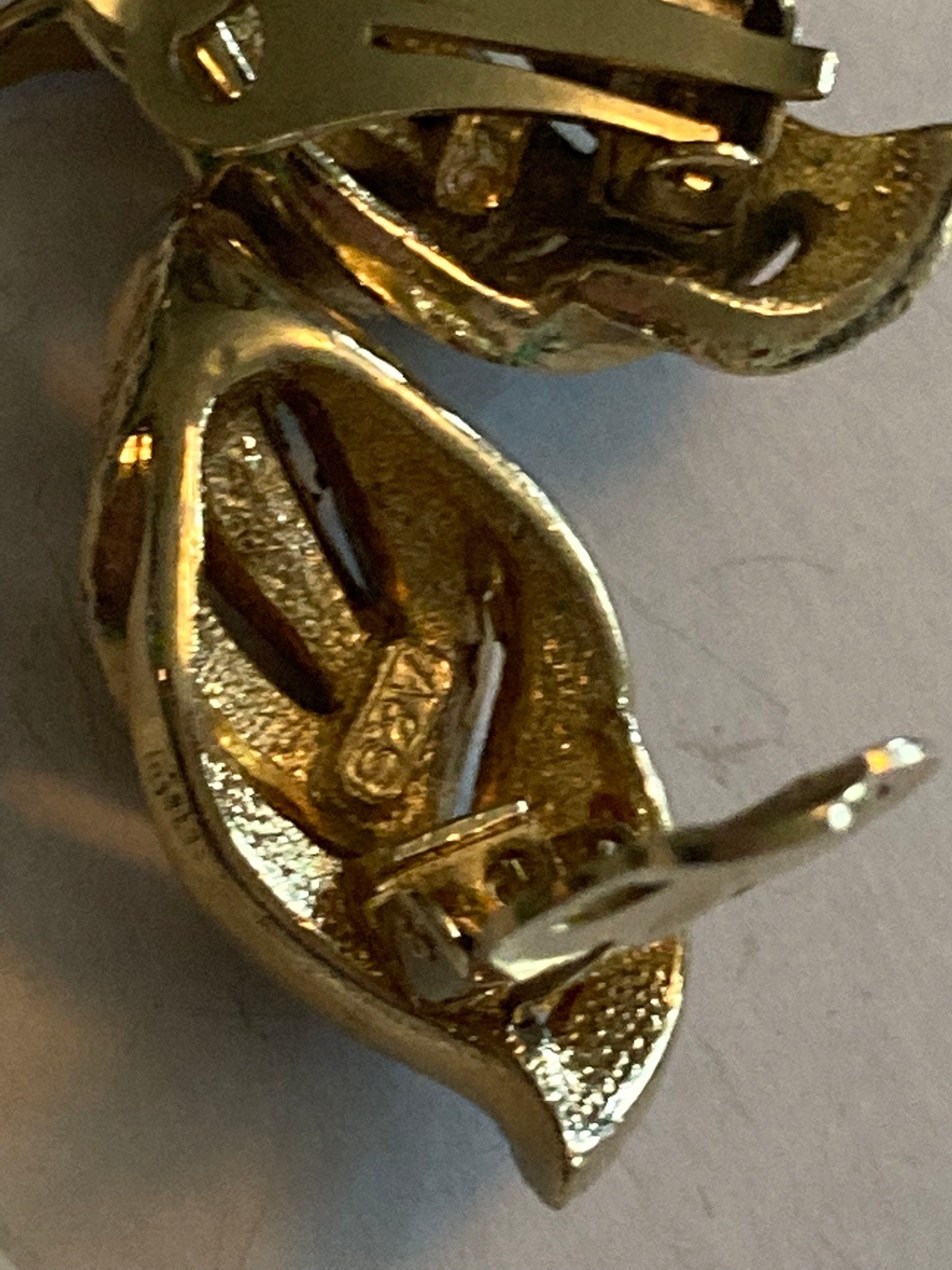 Signed A&S Attwood and Sawyer Vintage gold tone black enamel clip on earrings