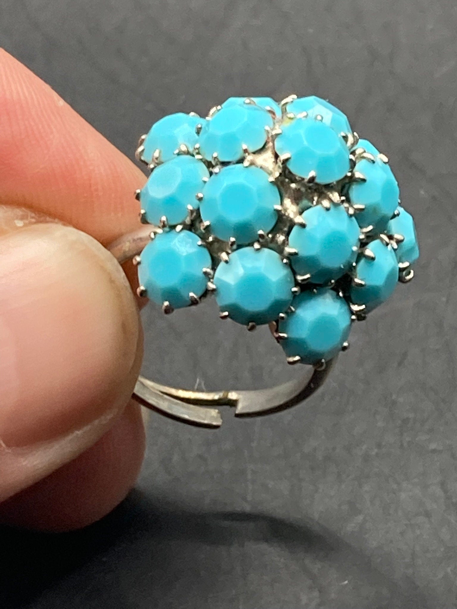 UnSigned adjustable silver tone metal turquoise glass stones dress ring