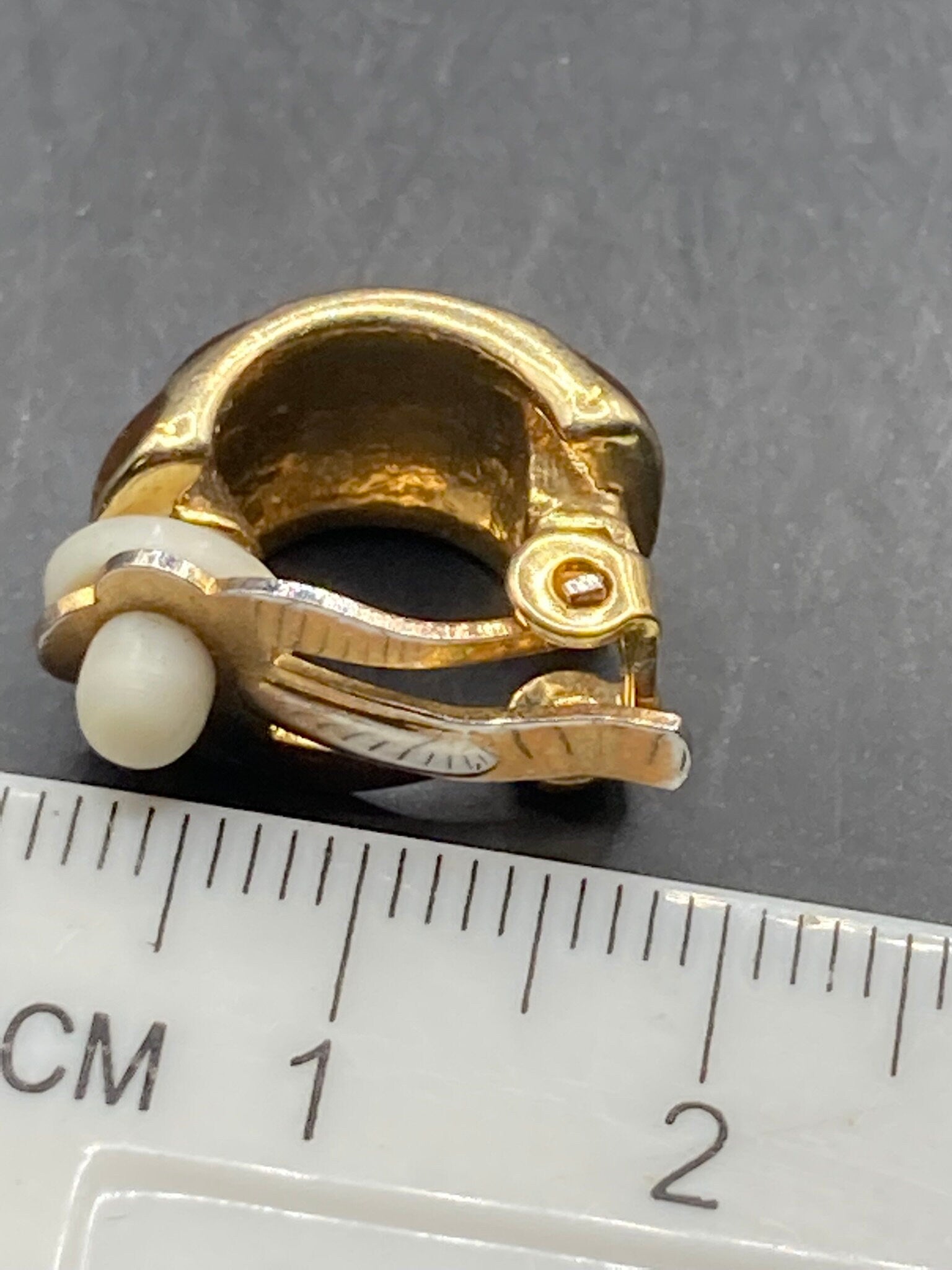 Vintage Glass orange amber enamel gold tone oval Clip On Stud Earrings