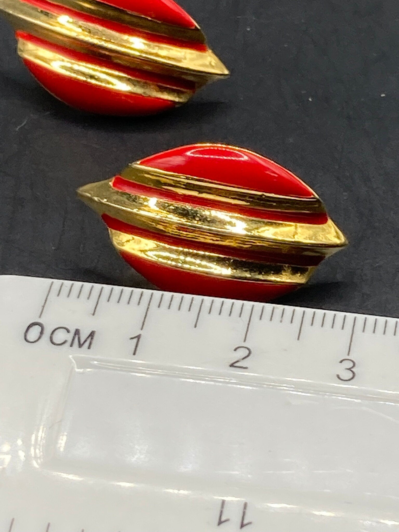 Signed ORENA Paris gold tone red enamel stud earrings for pierced ears