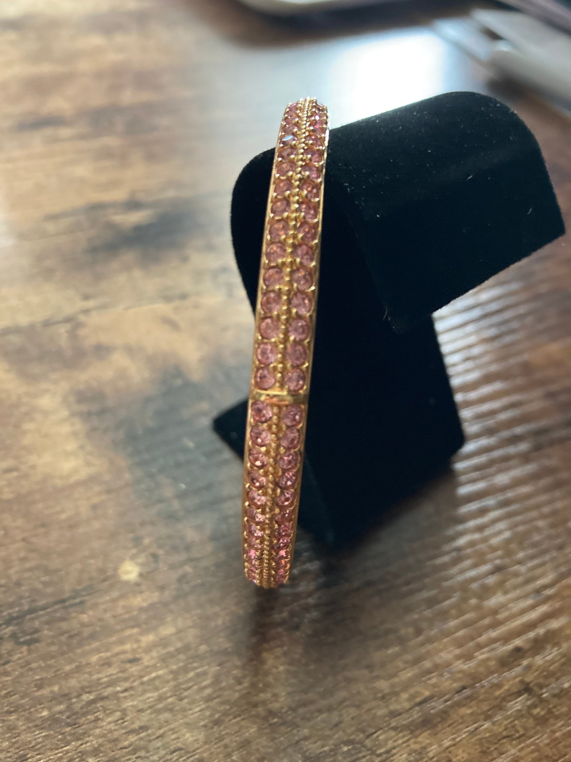 signed swan Swarovski pink crystal gold plated designer diamanté bangle