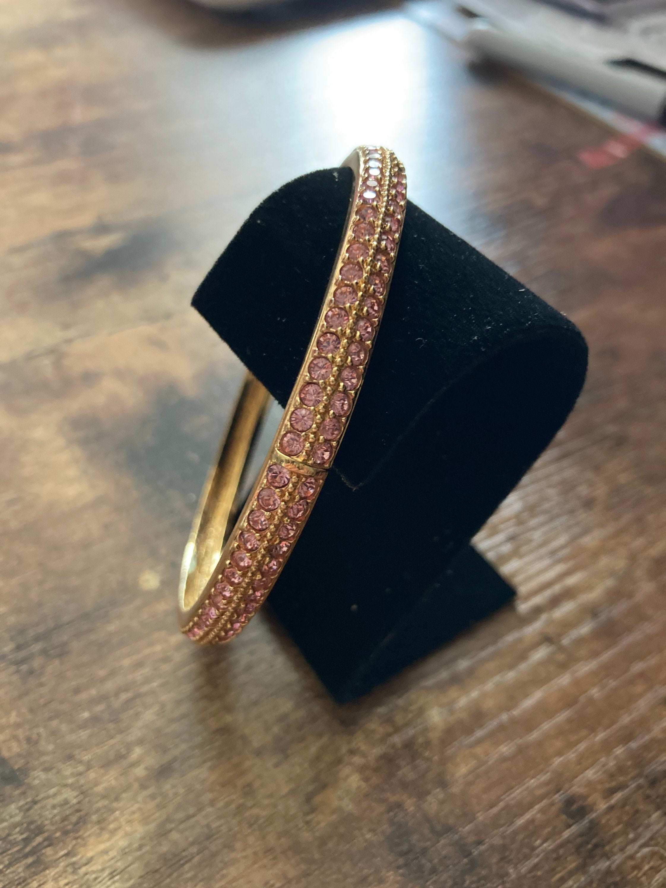 signed swan Swarovski pink crystal gold plated designer diamanté bangle