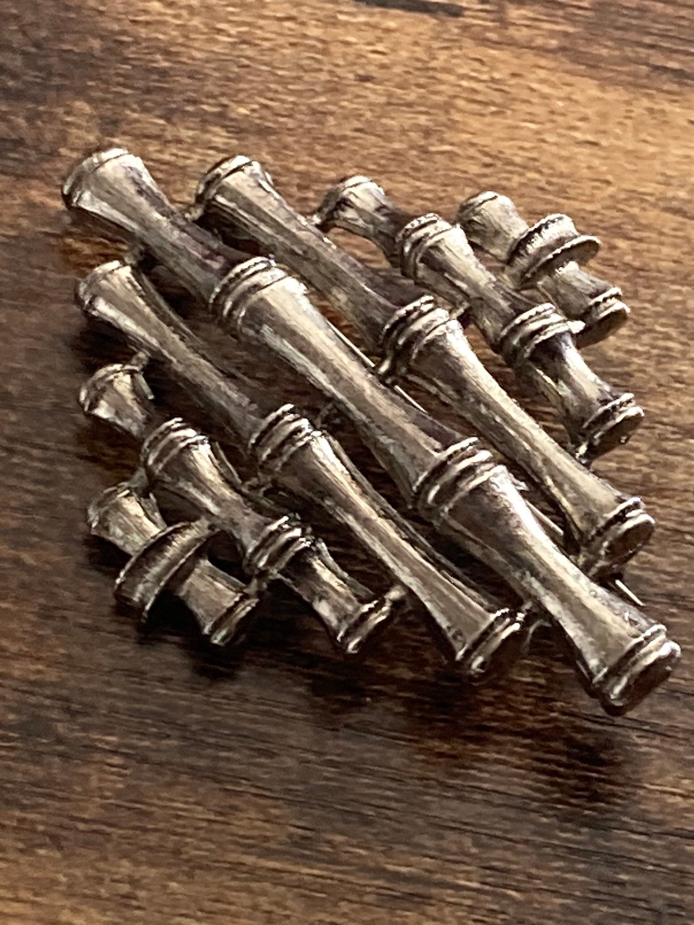 HOLLYWOOD signed bamboo brooch silver tone