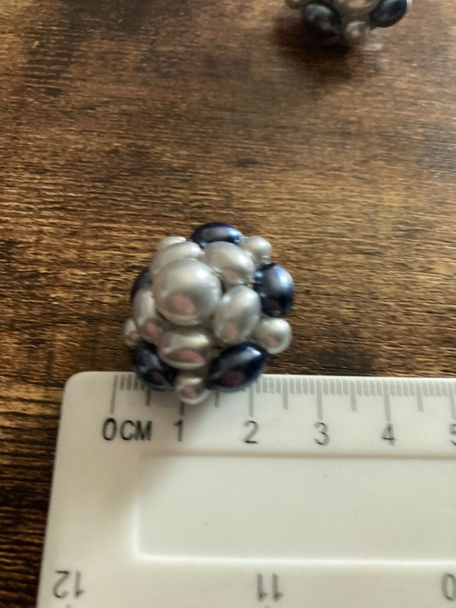 Vintage grey pearl plastic beaded Cluster Clip On Earrings