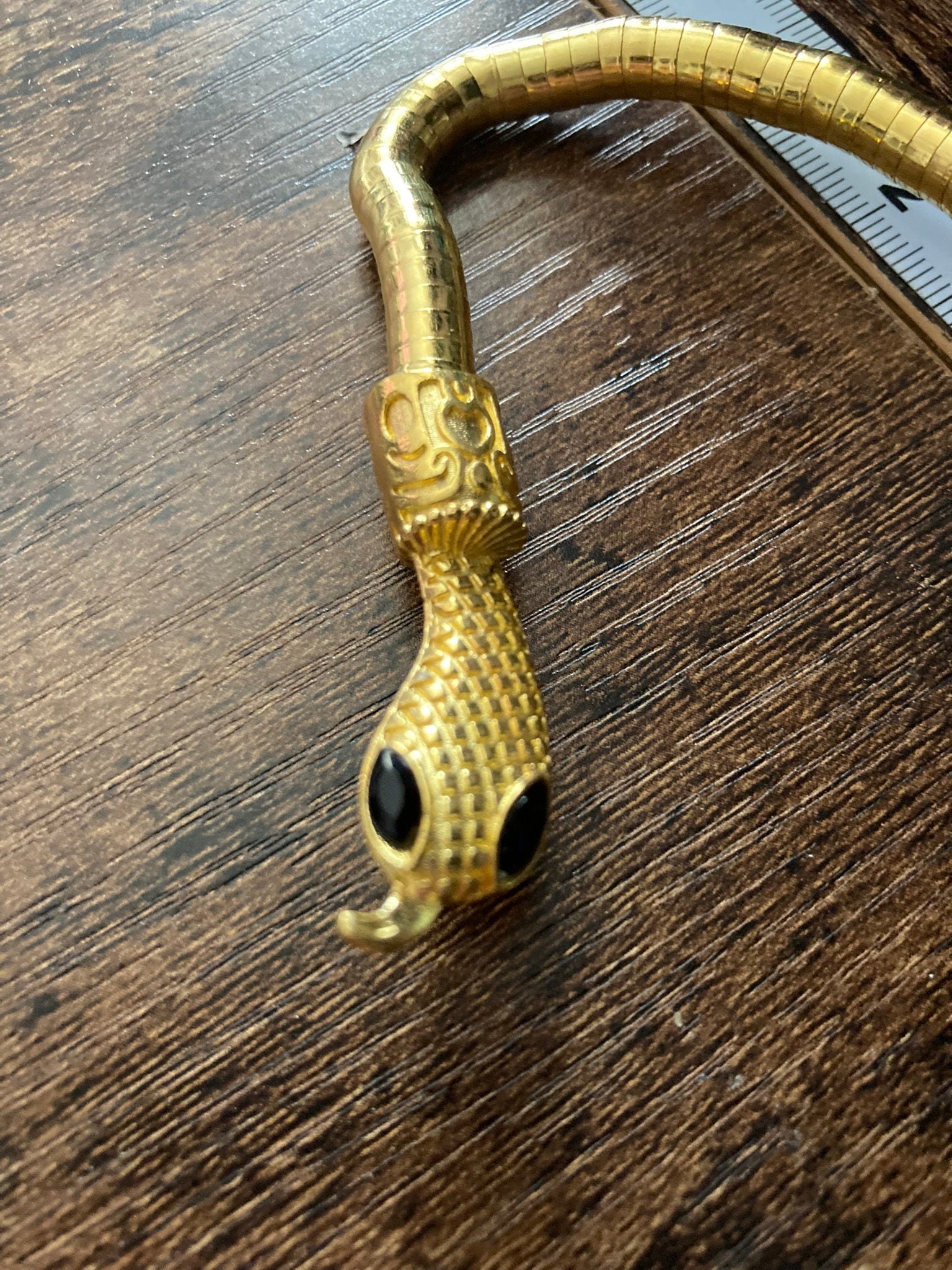 Versatile Snake wrap round choker necklace or bracelet Vintage Style Retro gold Tone metal bendy mesh 1m long Snake  Diamanté eyes