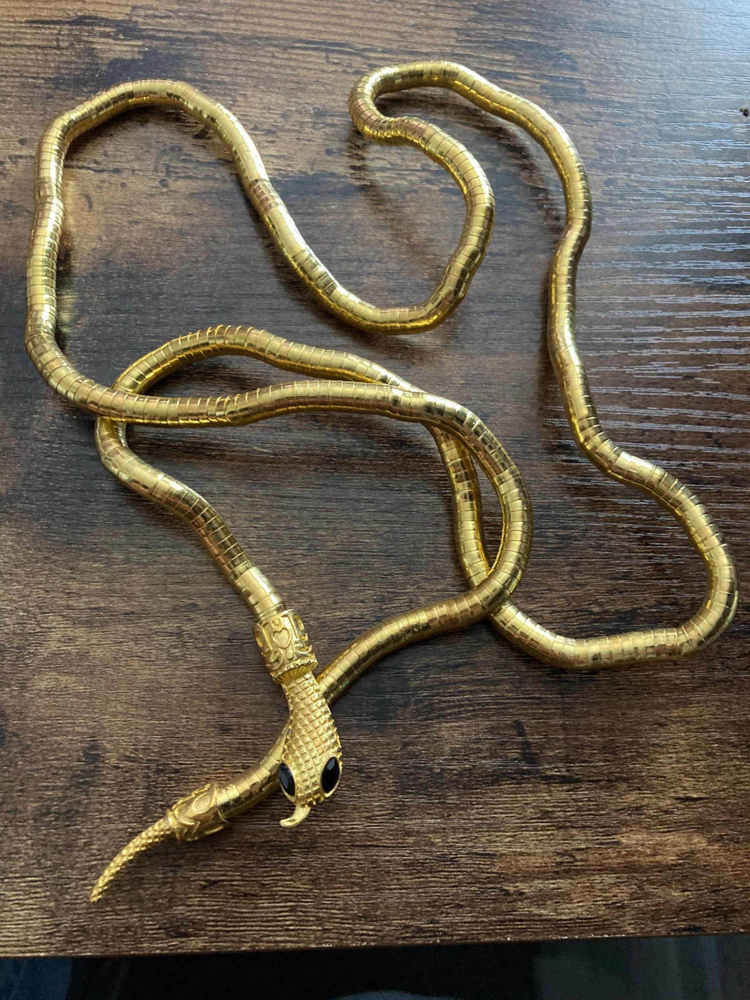 Versatile Snake wrap round choker necklace or bracelet Vintage Style Retro gold Tone metal bendy mesh 1m long Snake  Diamanté eyes