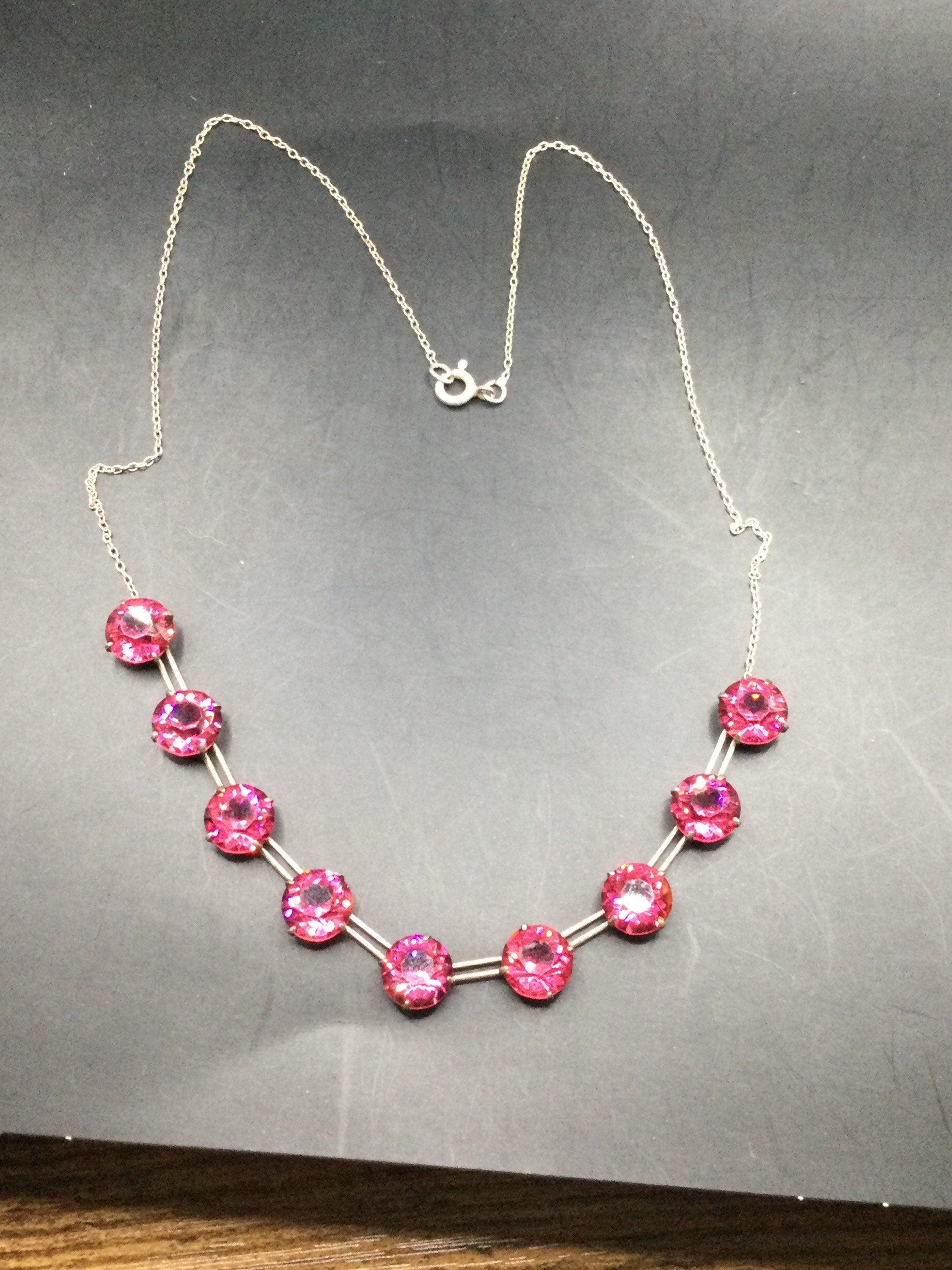 Art Deco czech open back crystal pink diamanté Paste necklace 1920s