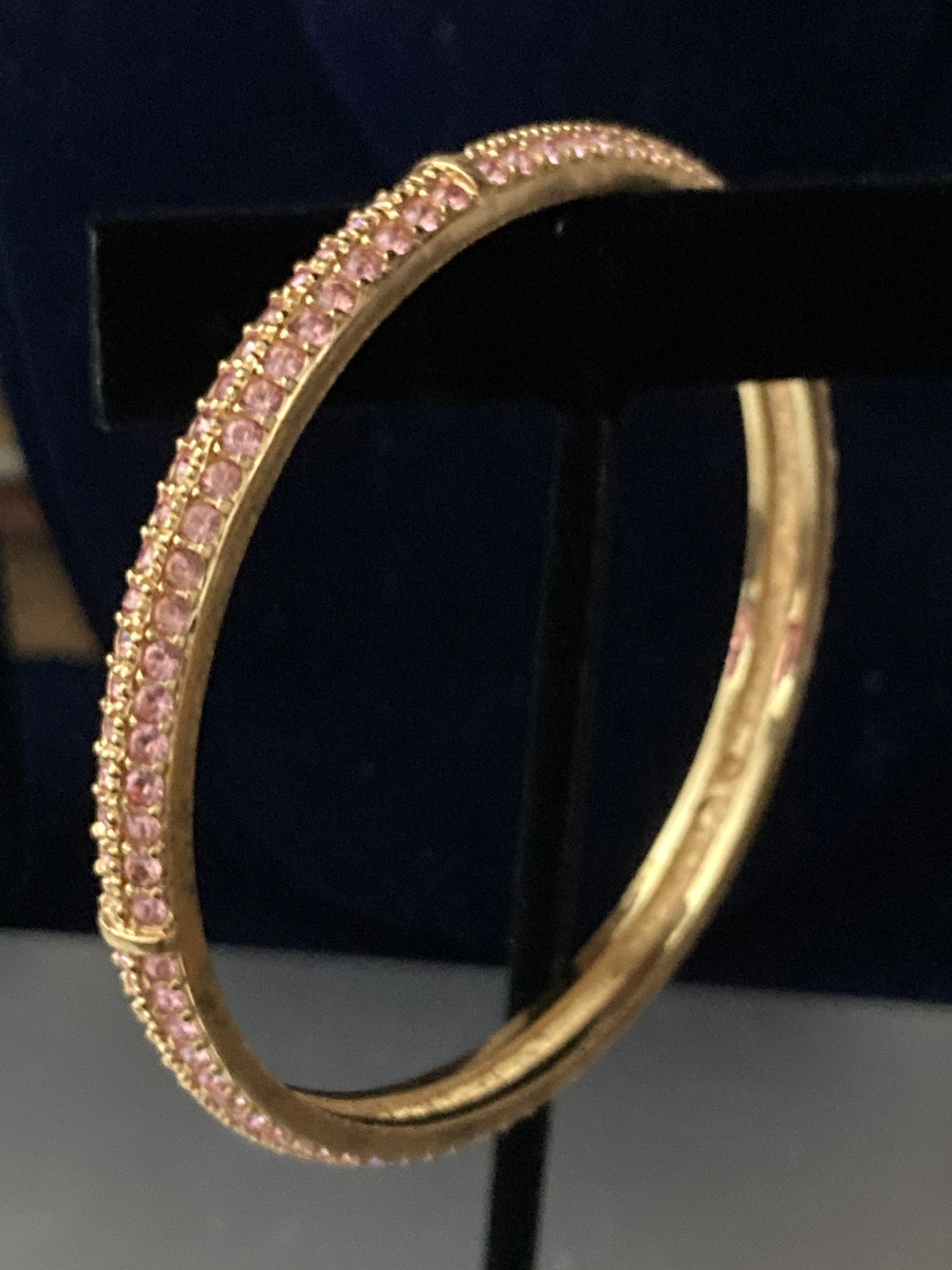 signed swan Swarovski pink crystal gold plated designer diamanté bangle