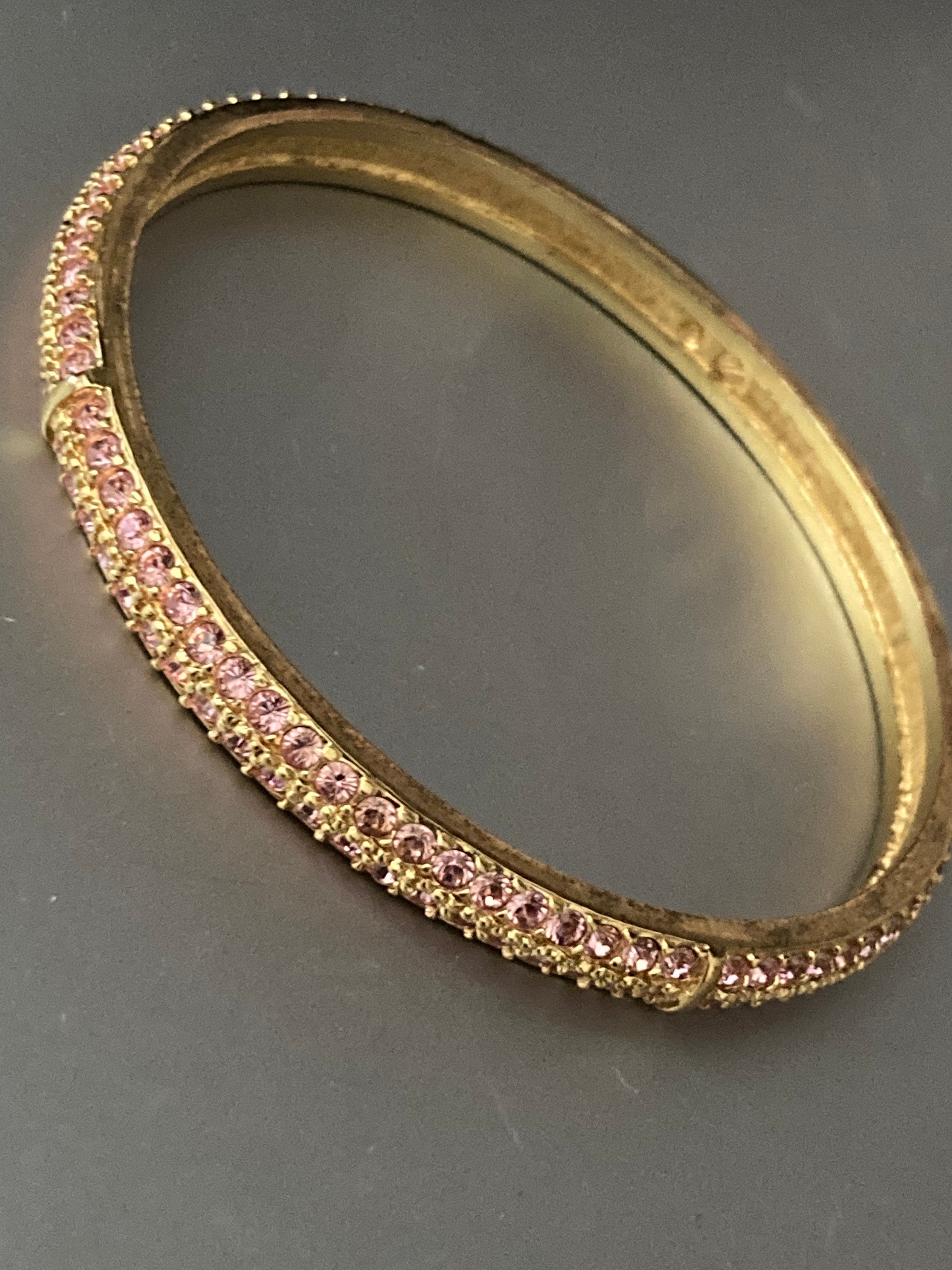signed swan Swarovski pink crystal gold plated designer diamanté bangle