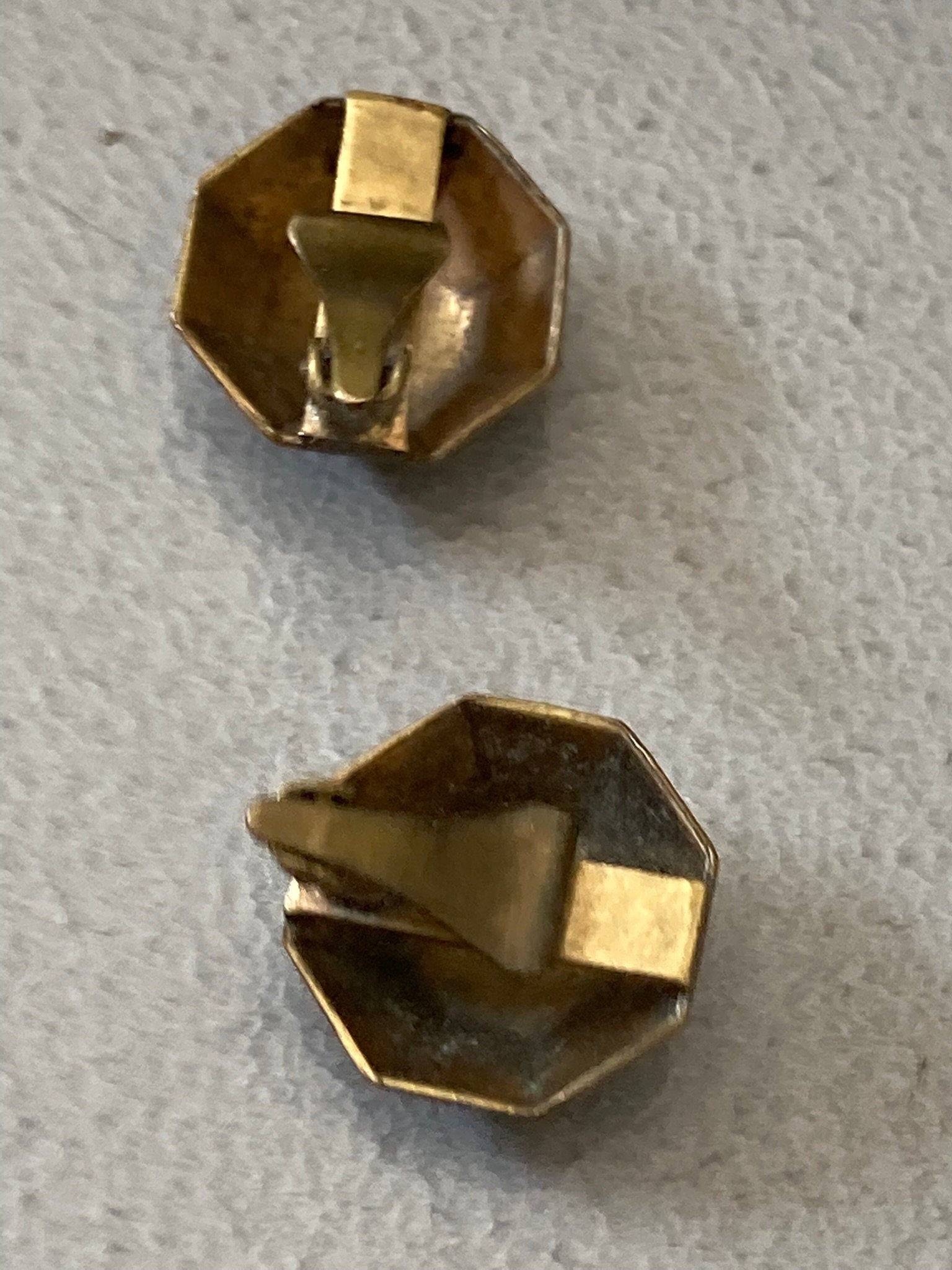 damascene or Toledo black gold clip on earrings shakudo ear clips Etruscan 1940s