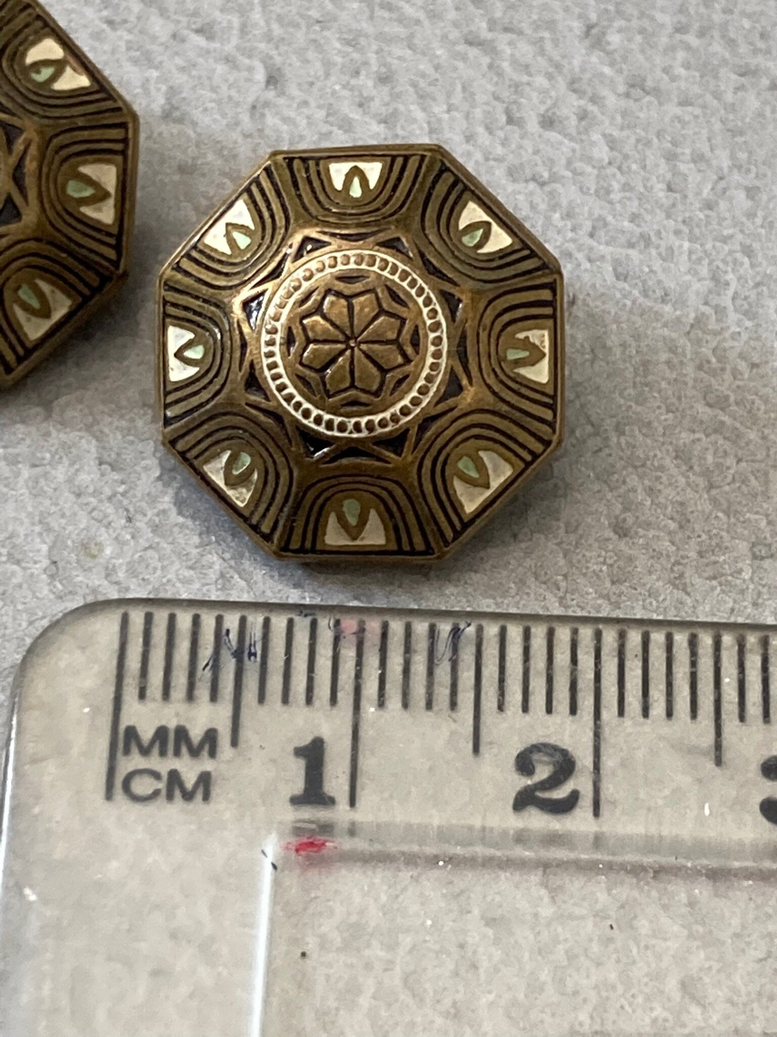 damascene or Toledo black gold clip on earrings shakudo ear clips Etruscan 1940s