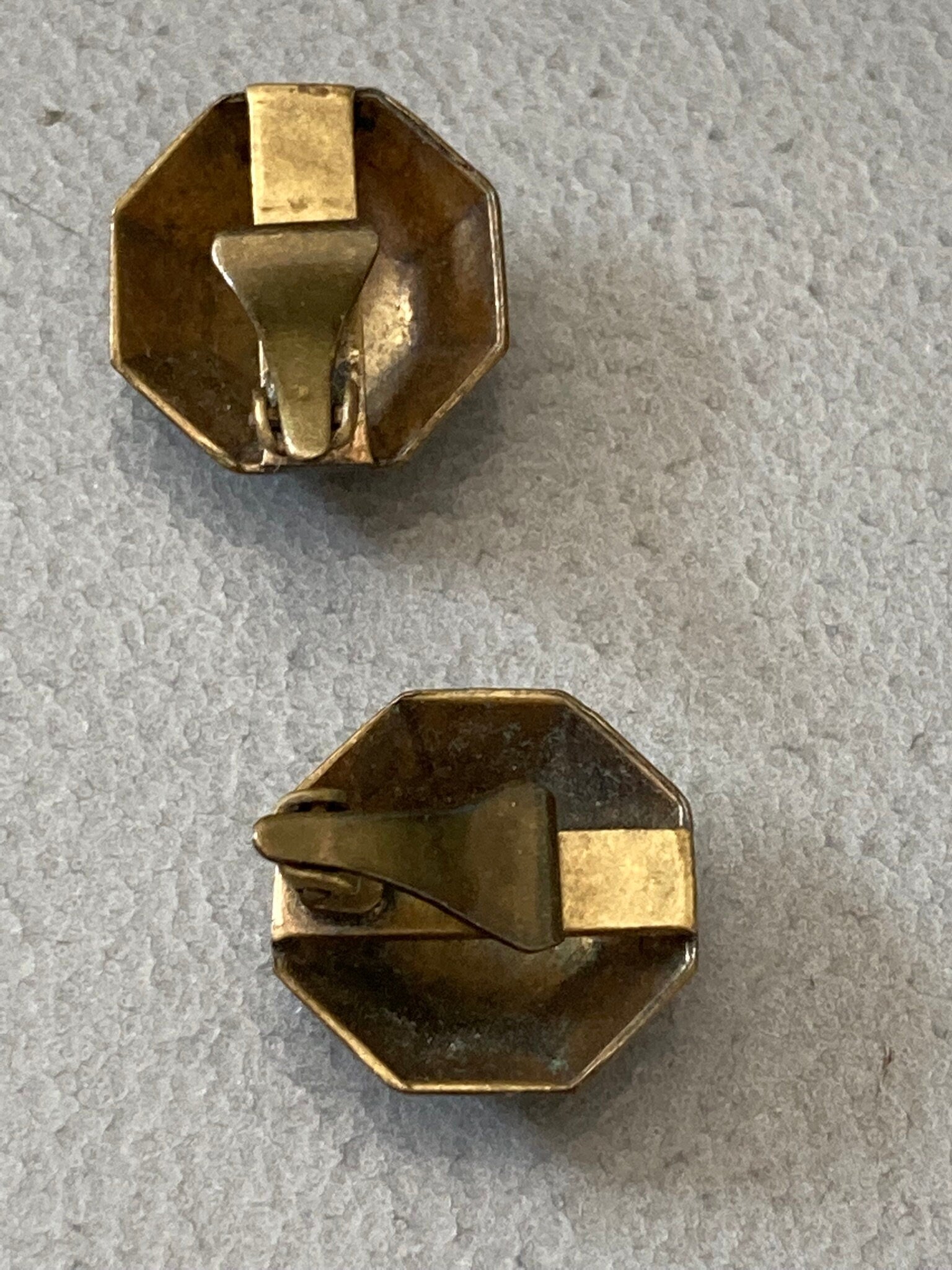 damascene or Toledo black gold clip on earrings shakudo ear clips Etruscan 1940s