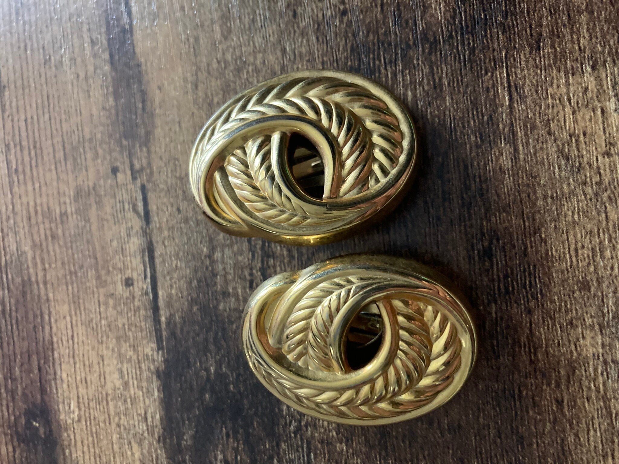 Vintage Gold tone swirl large pair oval 3.5cm stud clip on earrings
