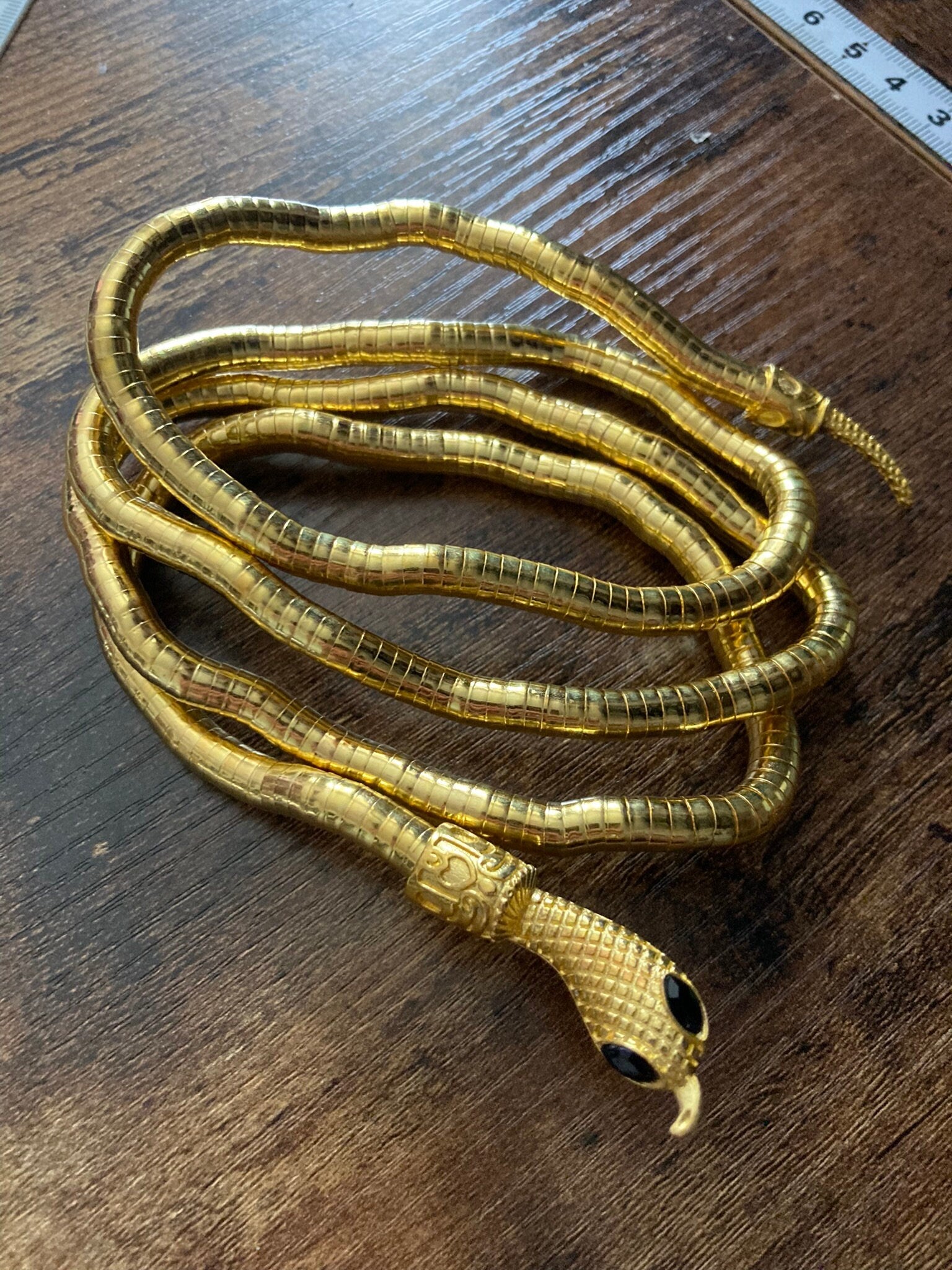 Versatile Snake wrap round choker necklace or bracelet Vintage Style Retro gold Tone metal bendy mesh 1m long Snake  Diamanté eyes