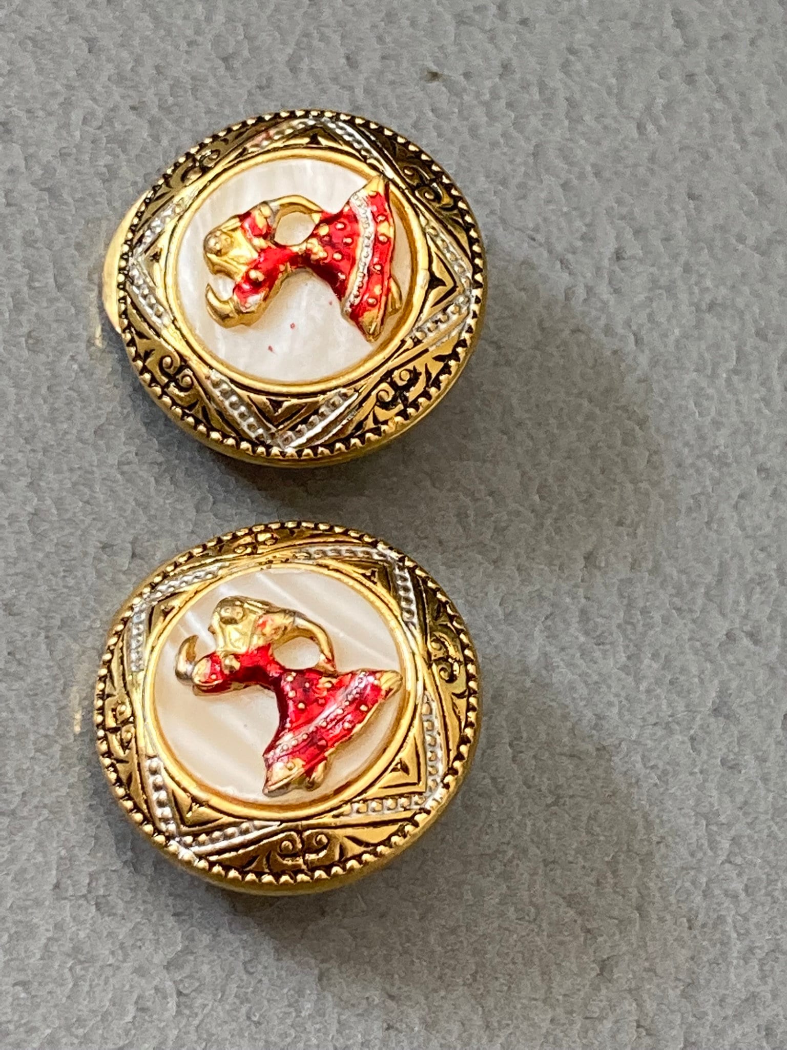 Vintage toledo black gold red flamenco dancer clip on earrings Spanish