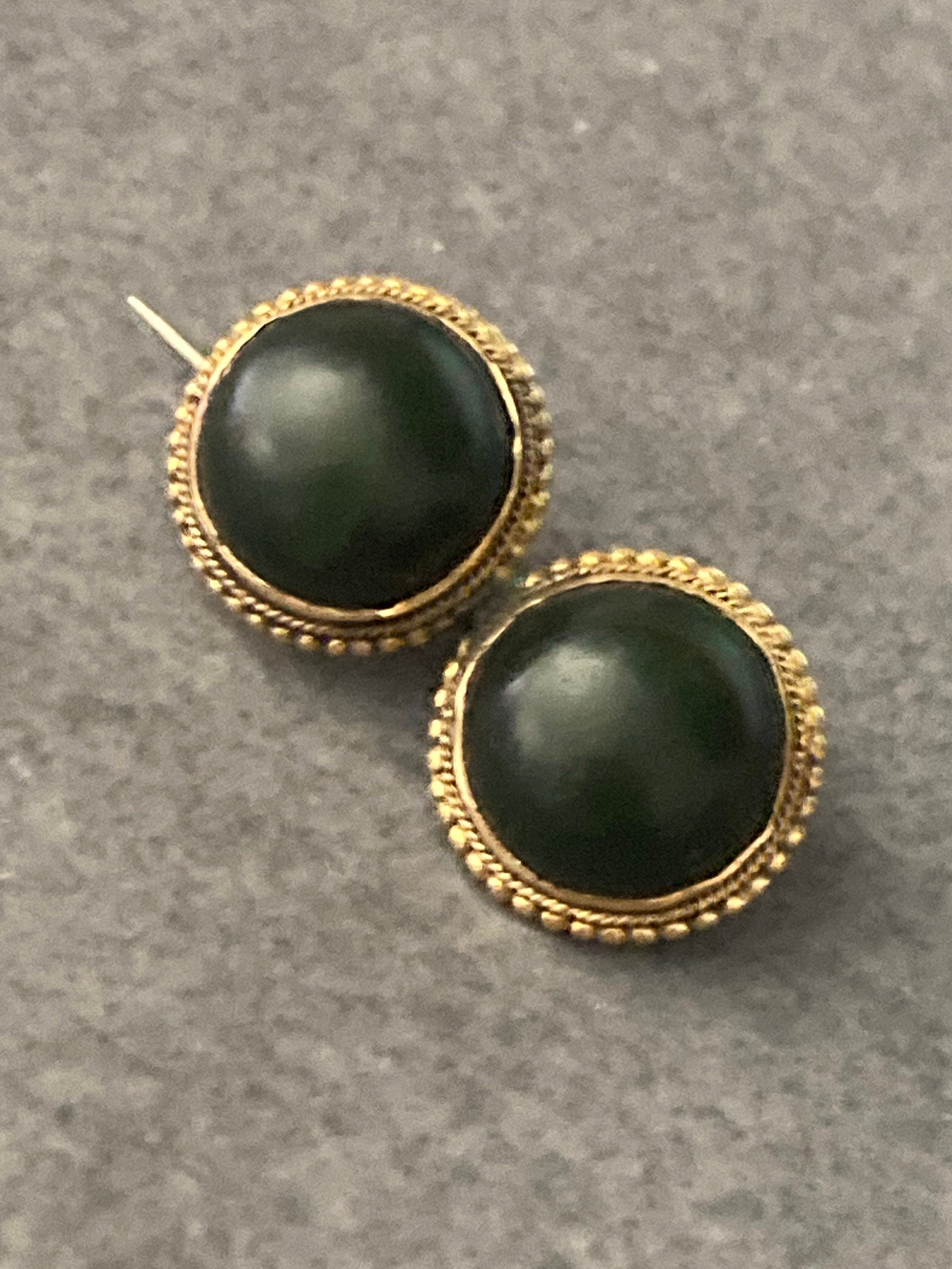 maw sit sit jade Antique Rolled gold black cabochon mourning Bar Brooch