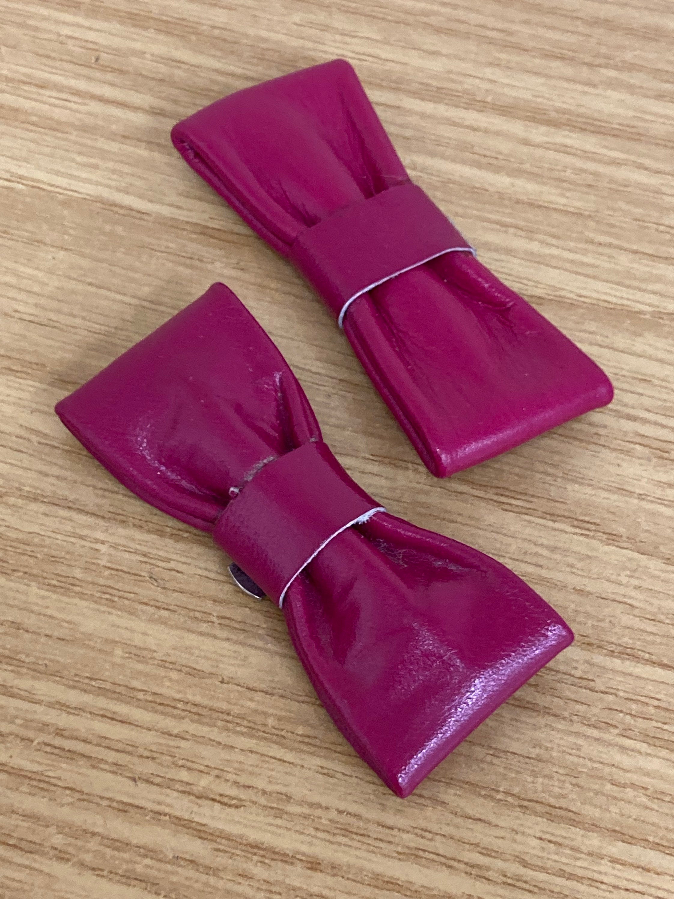 Vintage Retro pair of Leather hot pink cerise BOW shoe clips
