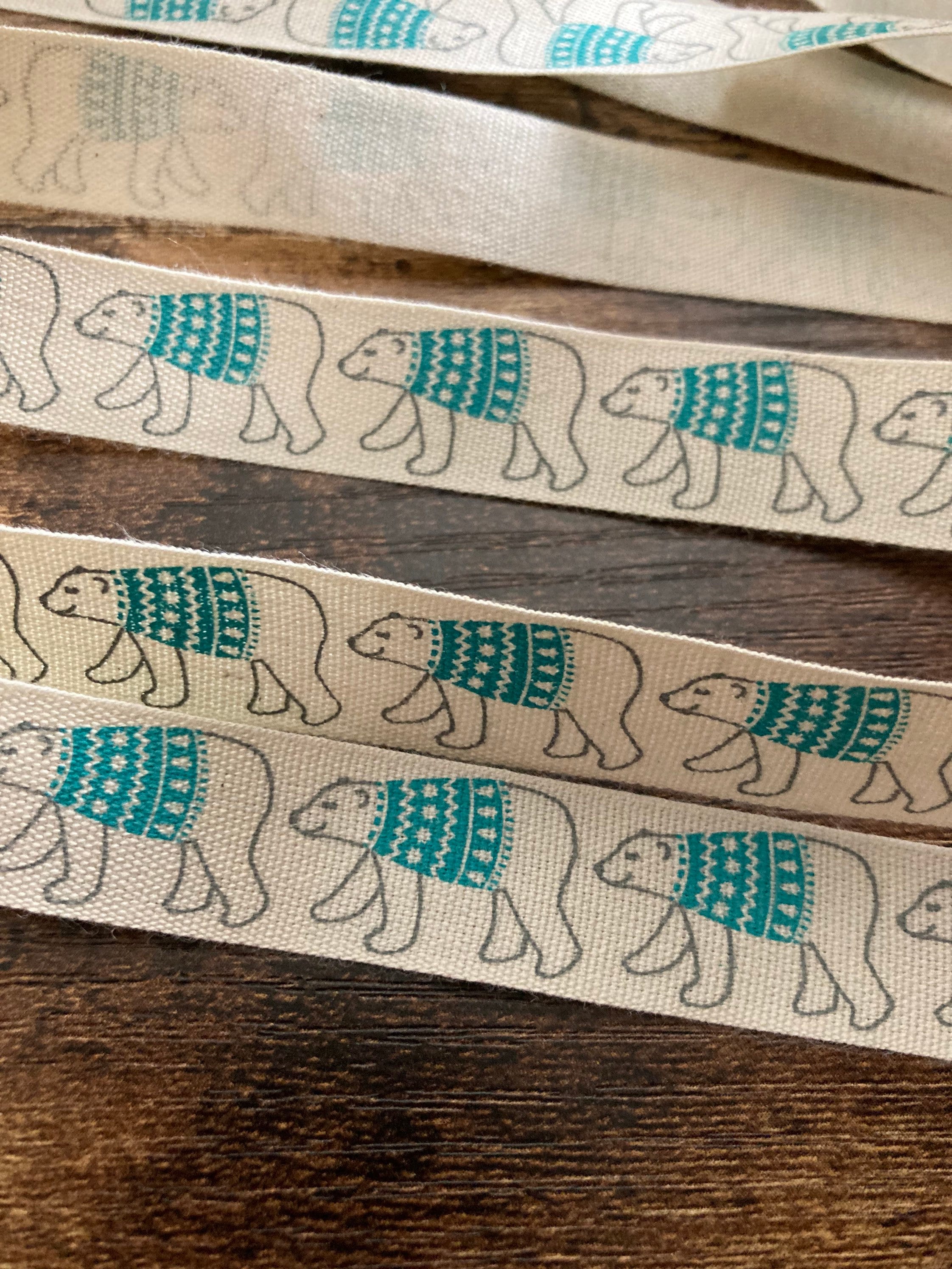 50cm of 15mm polar bear cream natural cotton ribbon