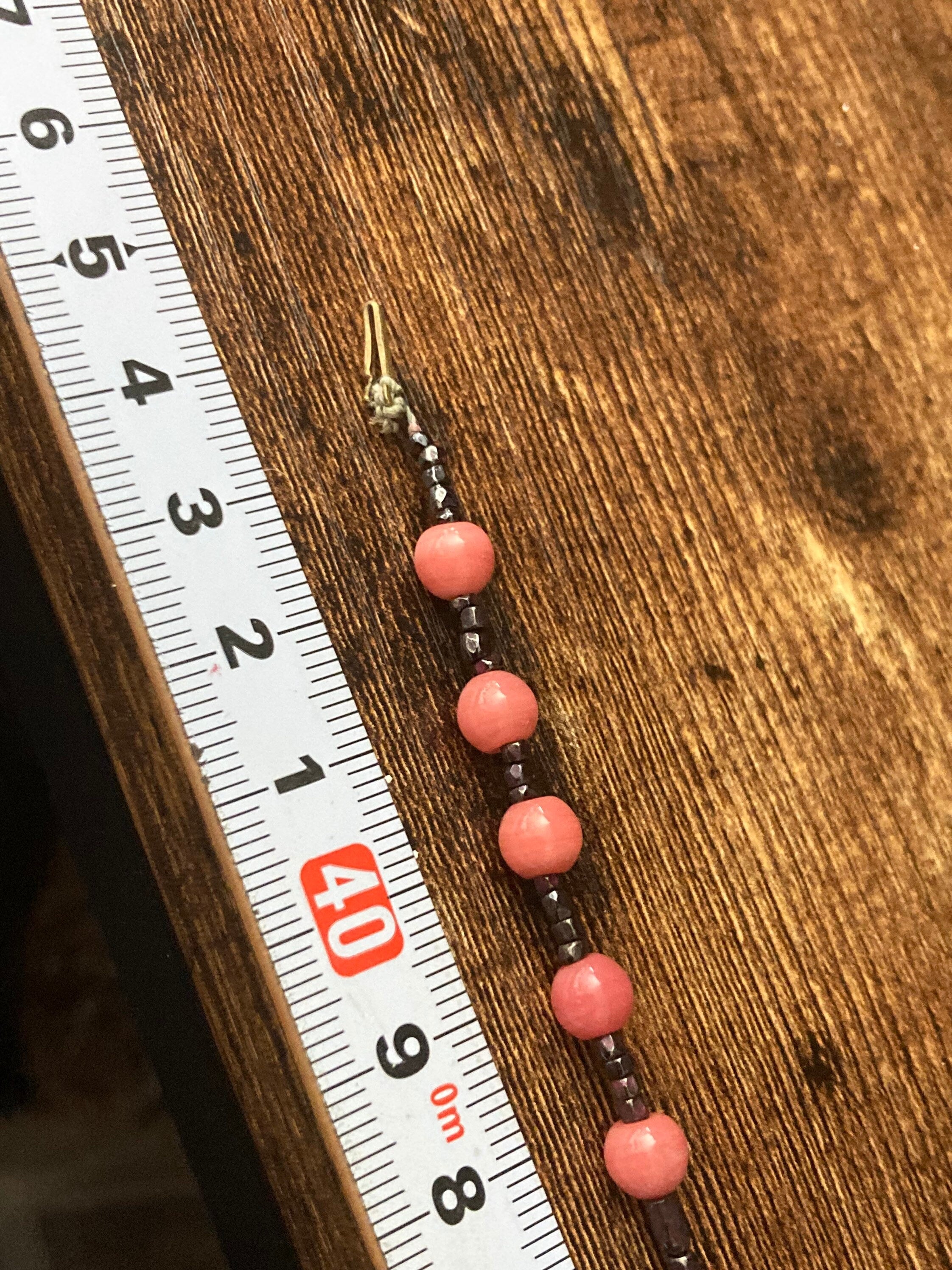 Vintage dusky pink and black glass beaded necklace 44cm