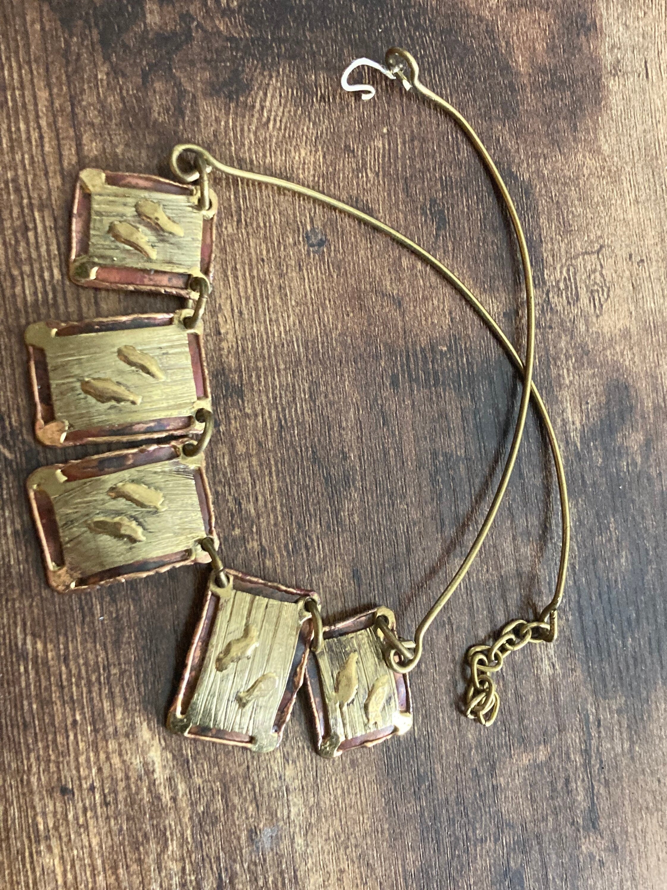 vintage copper and brass metal artisan necklace