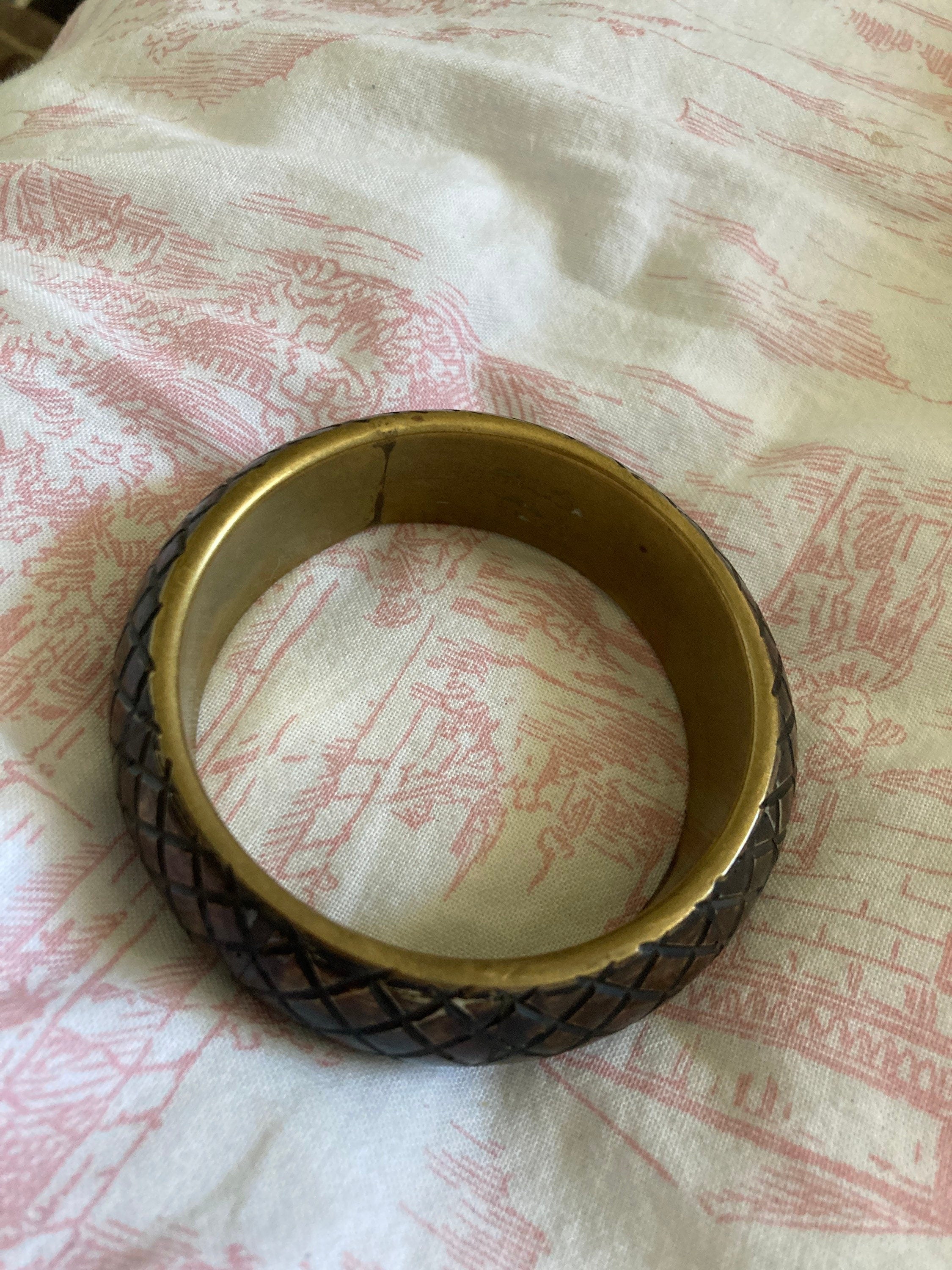 Vintage retro big brass wide wooden bangle boho eastern
