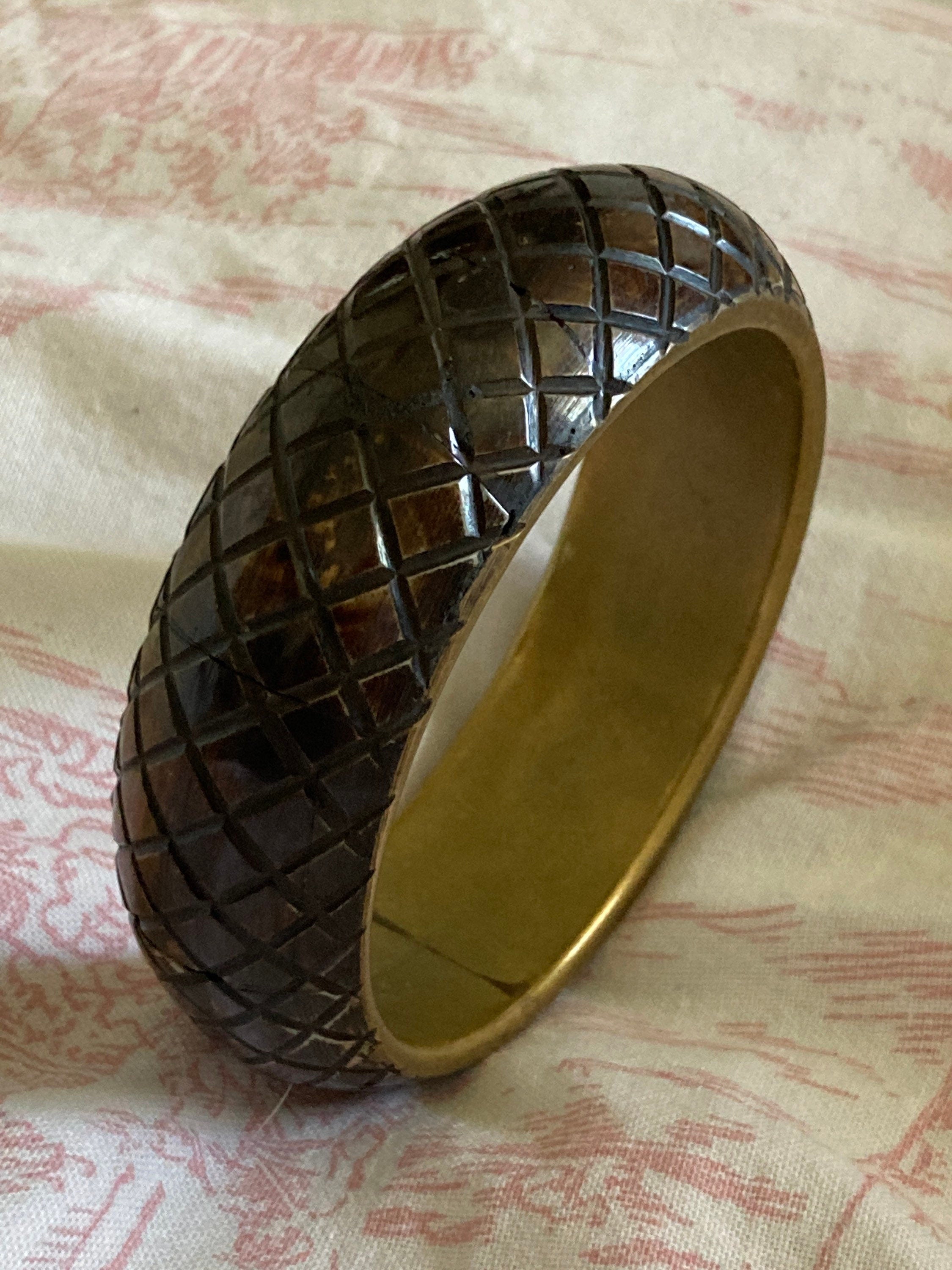 Vintage retro big brass wide wooden bangle boho eastern