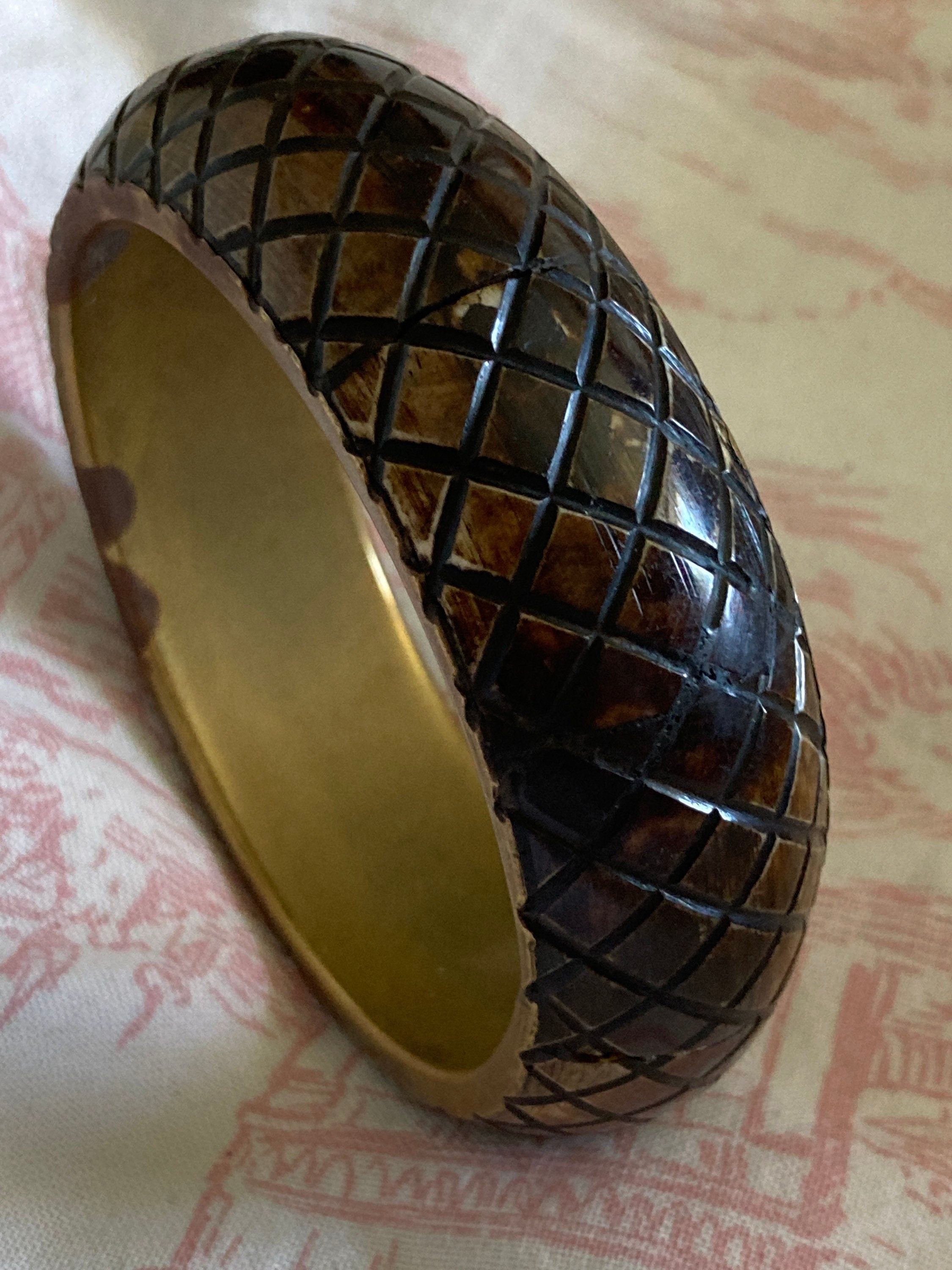 Vintage retro big brass wide wooden bangle boho eastern