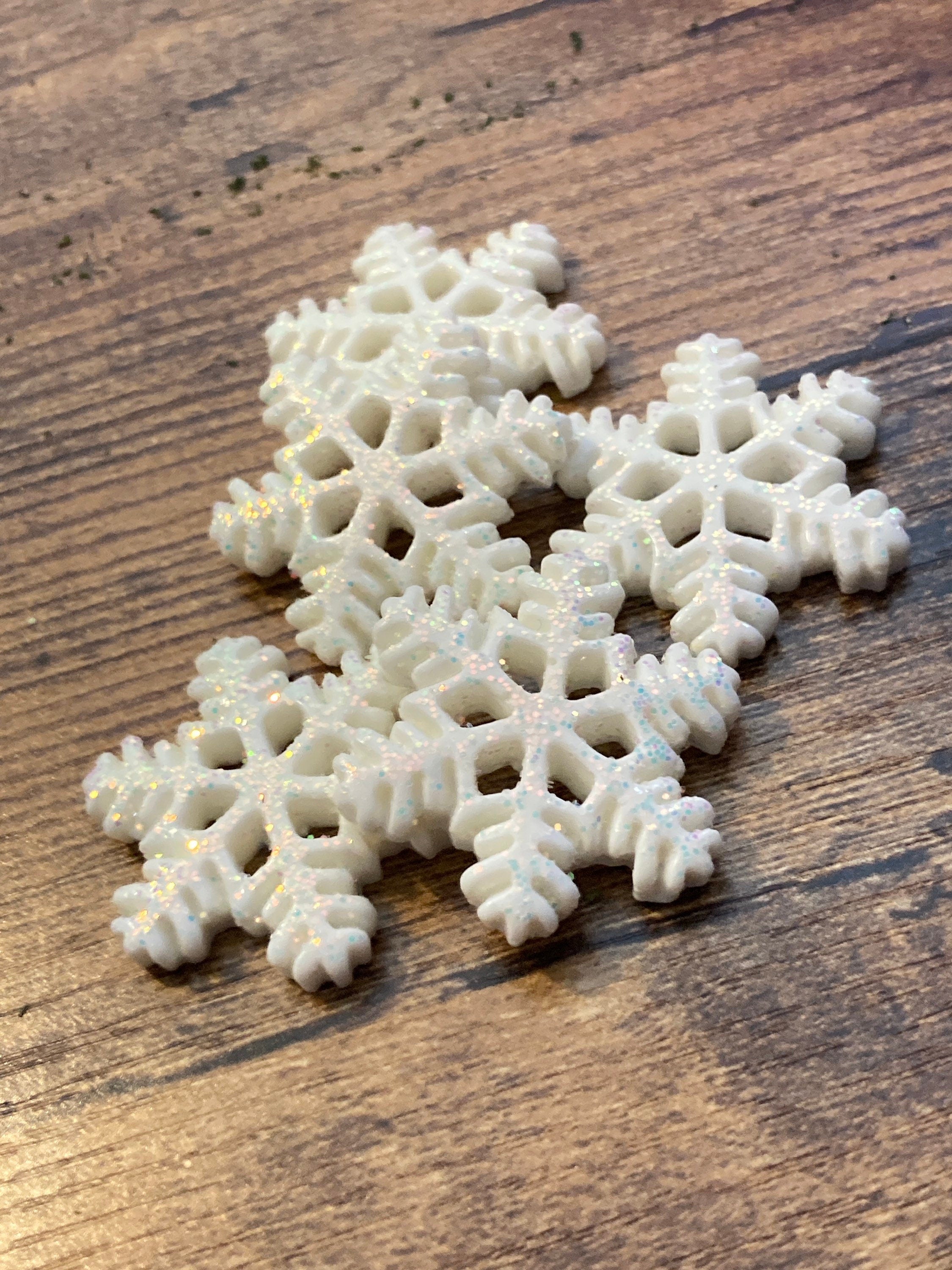 Set of 5 x flat back glitter snowflakes plastic Christmas Xmas Cake toppers