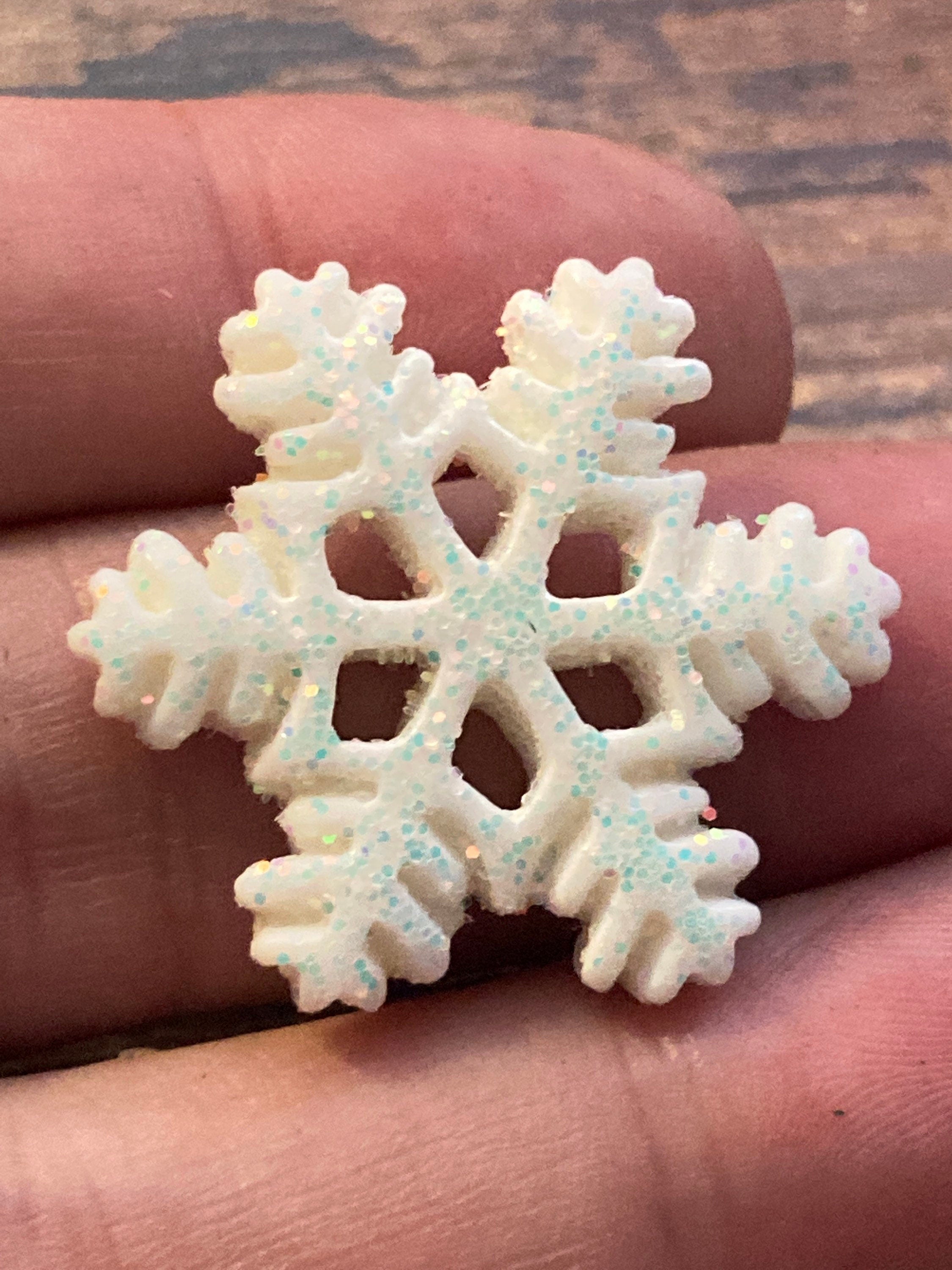 Set of 5 x flat back glitter snowflakes plastic Christmas Xmas Cake toppers