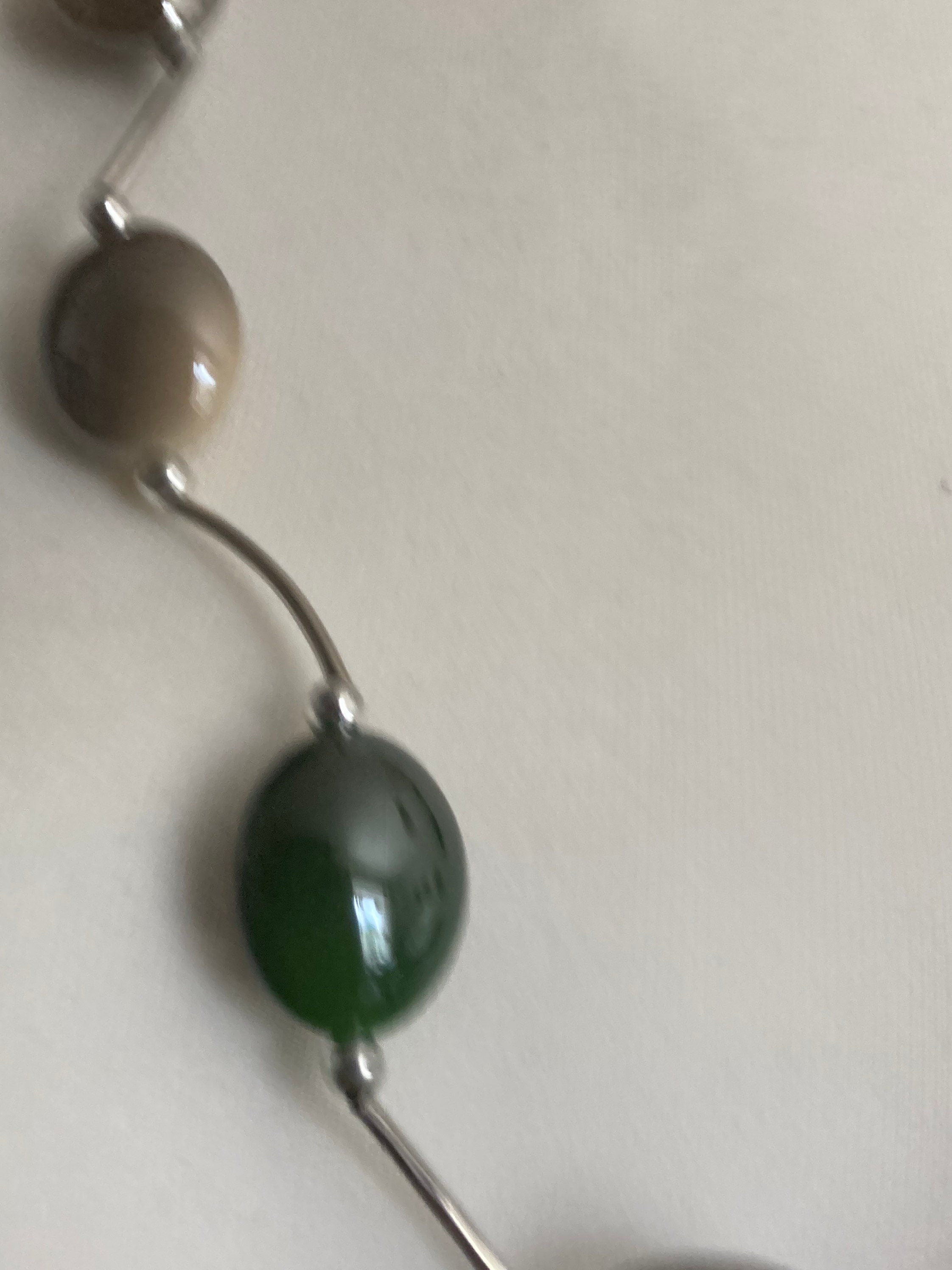 Vintage green purple and silver plastic pebble beaded necklace 84cm long