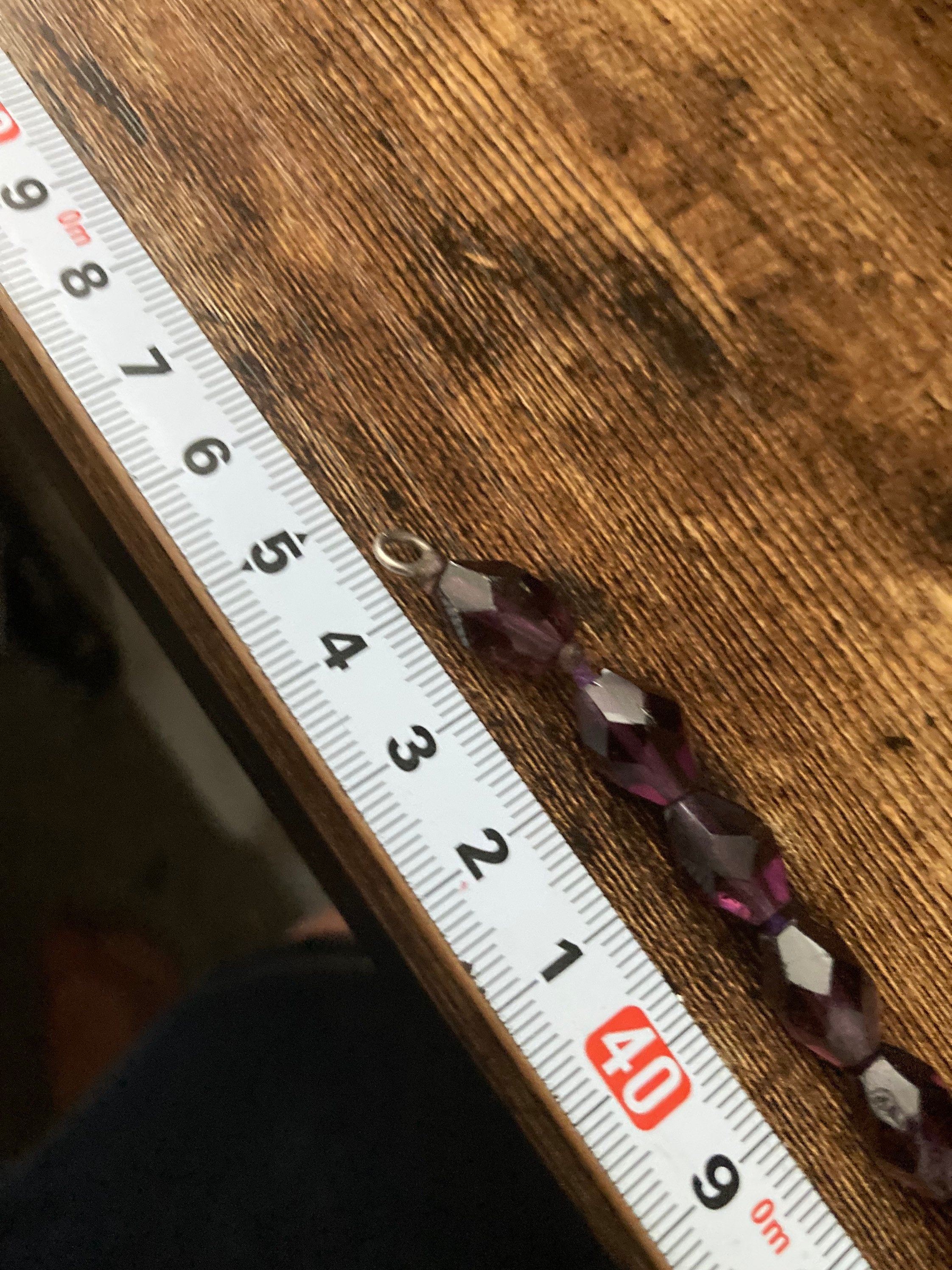 Vintage dark purple amethyst cut glass bicone beaded necklace 45cm