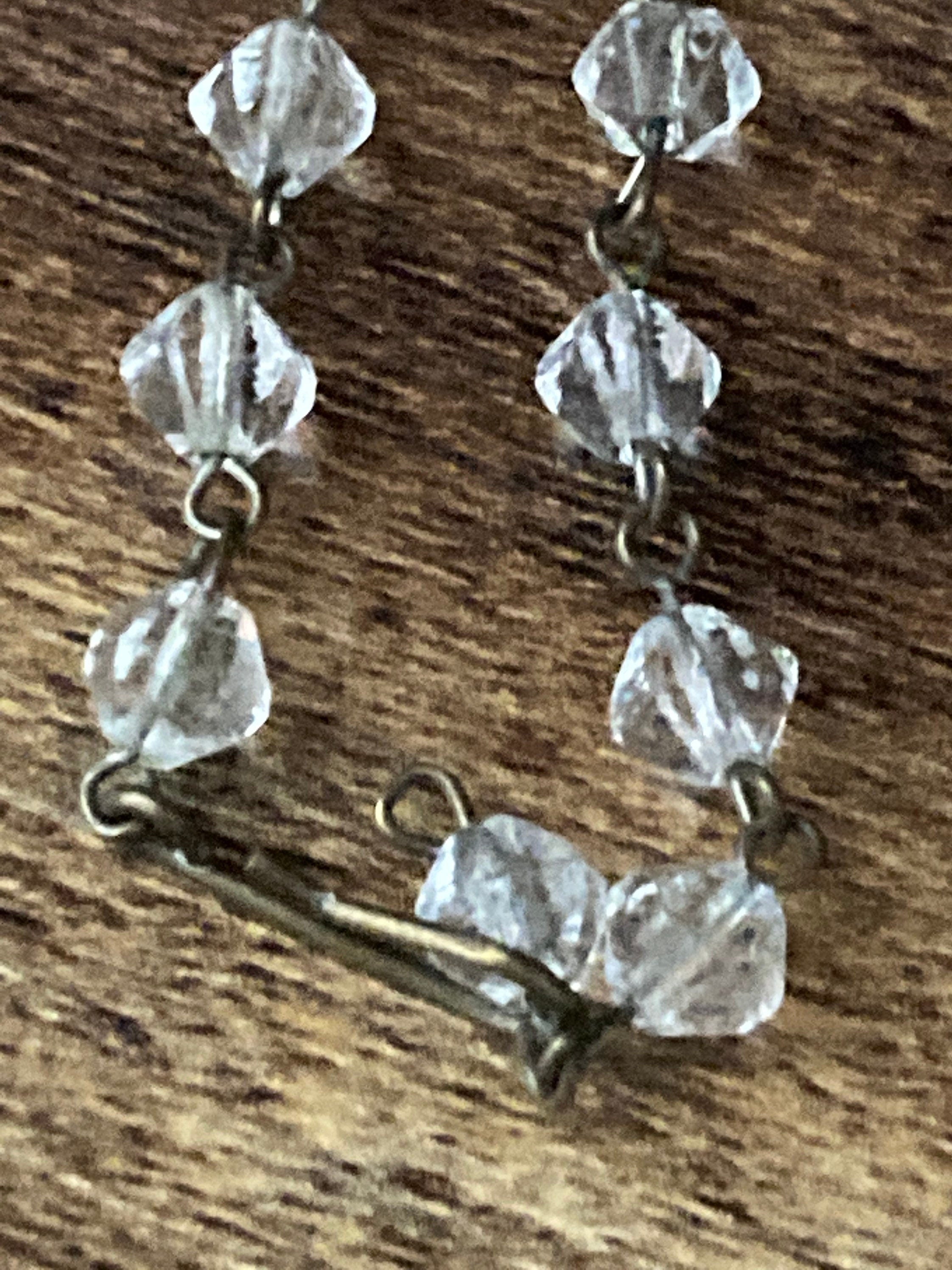Petite fit mid century faceted glass single strand bicone beaded clear diamanté crystal necklace