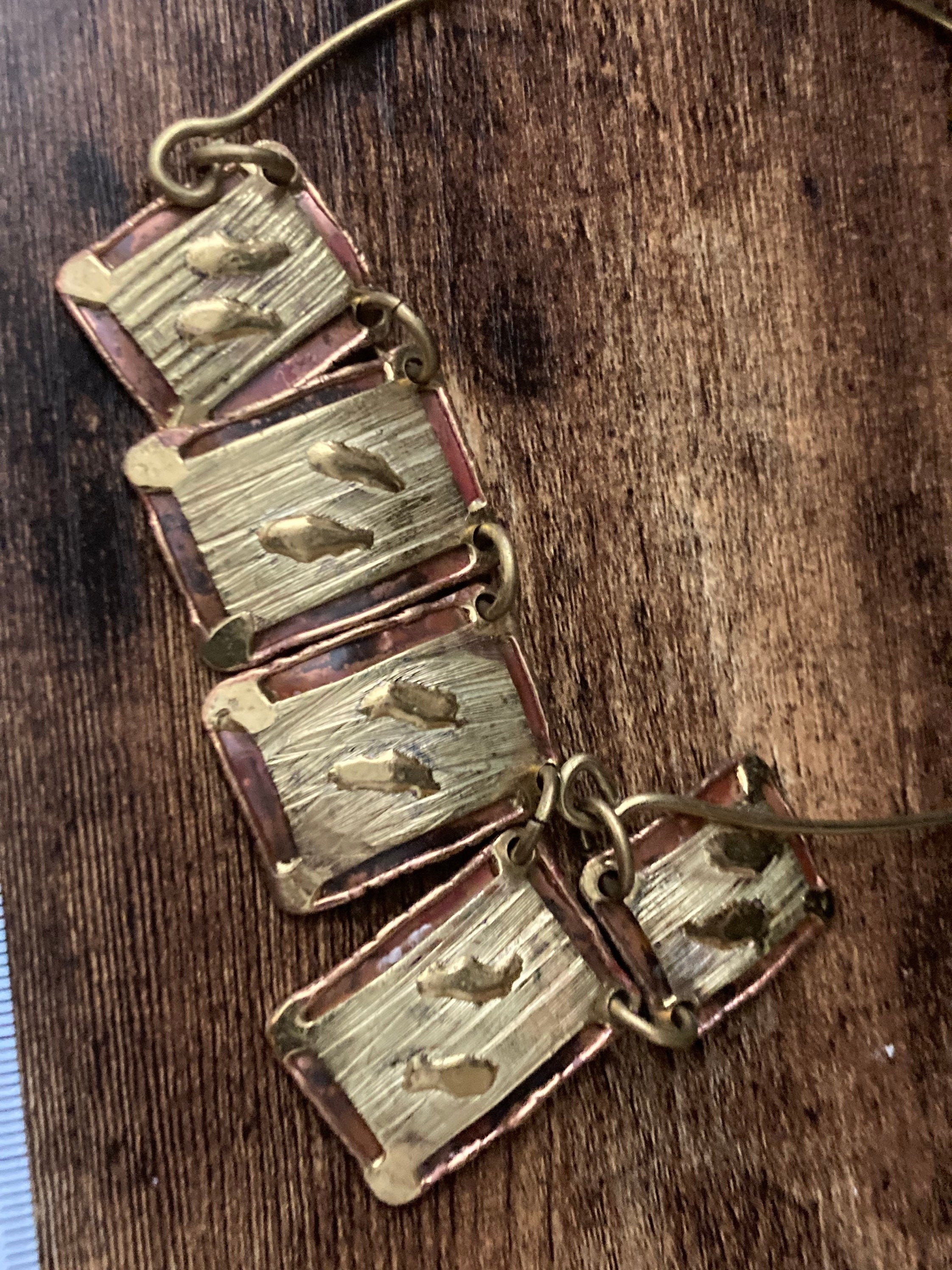 vintage copper and brass metal artisan necklace