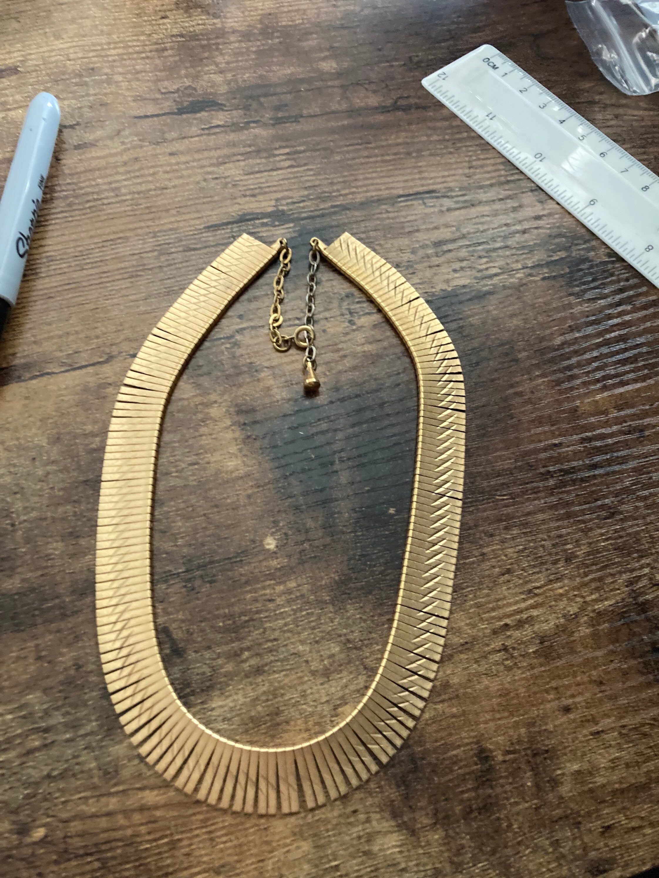 Vintage Retro Egyptian Revival Cleopatra Necklace Wide Link Runway Statement Choker  gold  tone necklace 1960s 1970s  adj to 44 cm
