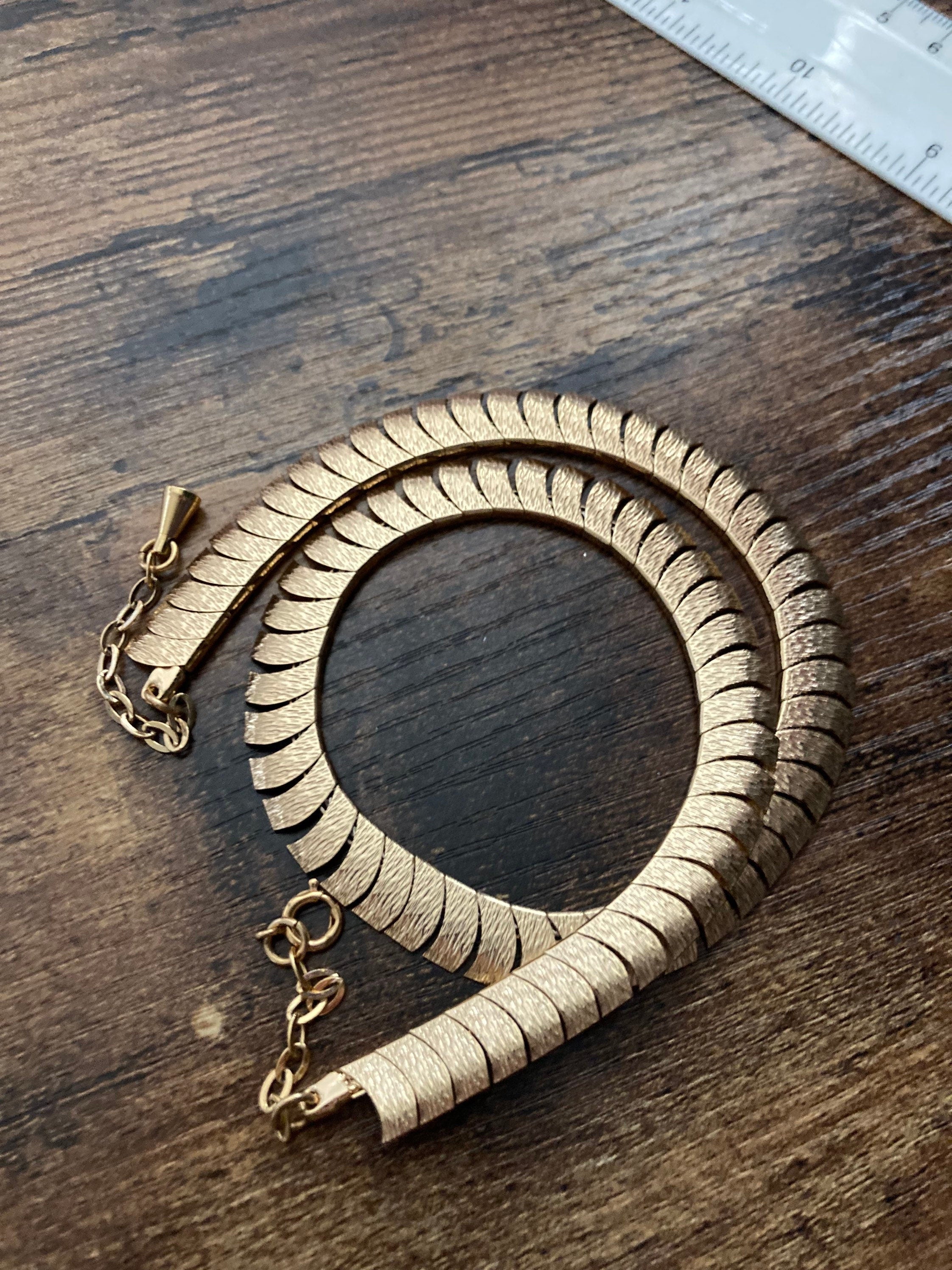 Vintage Retro Egyptian Revival Cleopatra Necklace Wide Link Runway Statement Choker  gold  tone necklace 1960s 1970s  adj to 44 cm