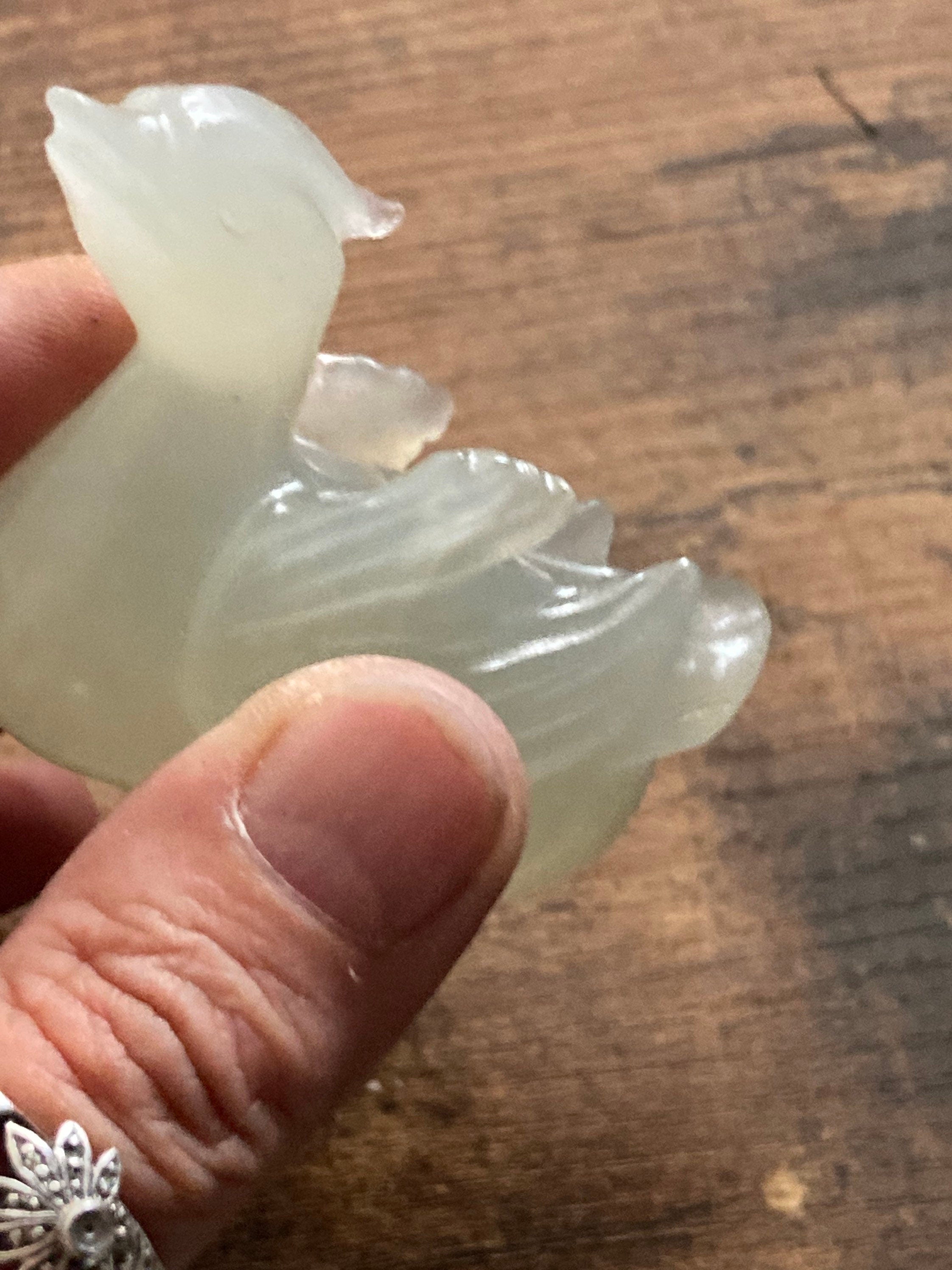 Antique Light green carved jade gemstone figure of a duck