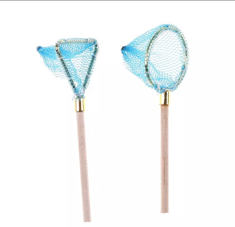 Pair of miniature fishing nets seaside cake topper decoration nautical