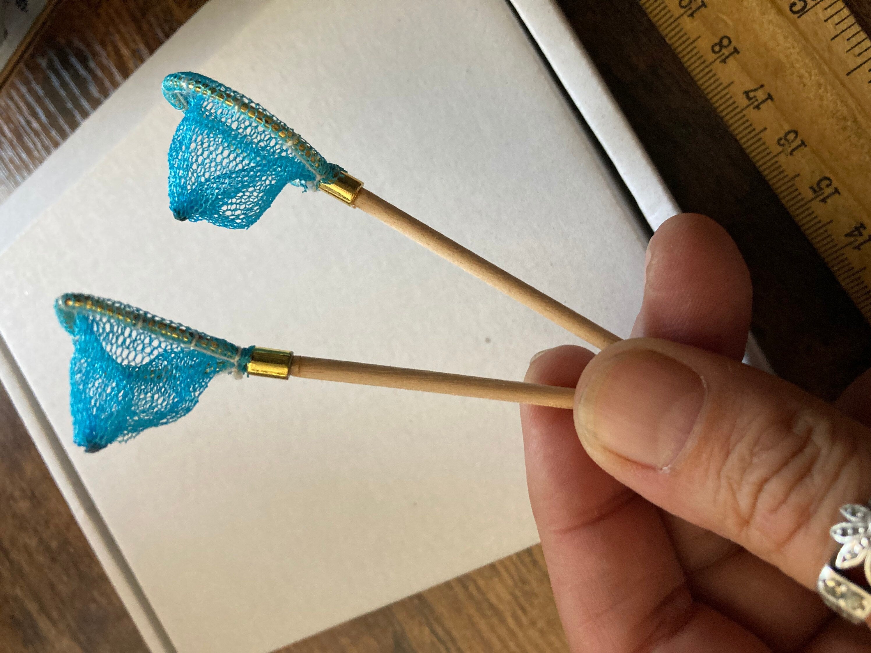 Pair of miniature fishing nets seaside cake topper decoration nautical