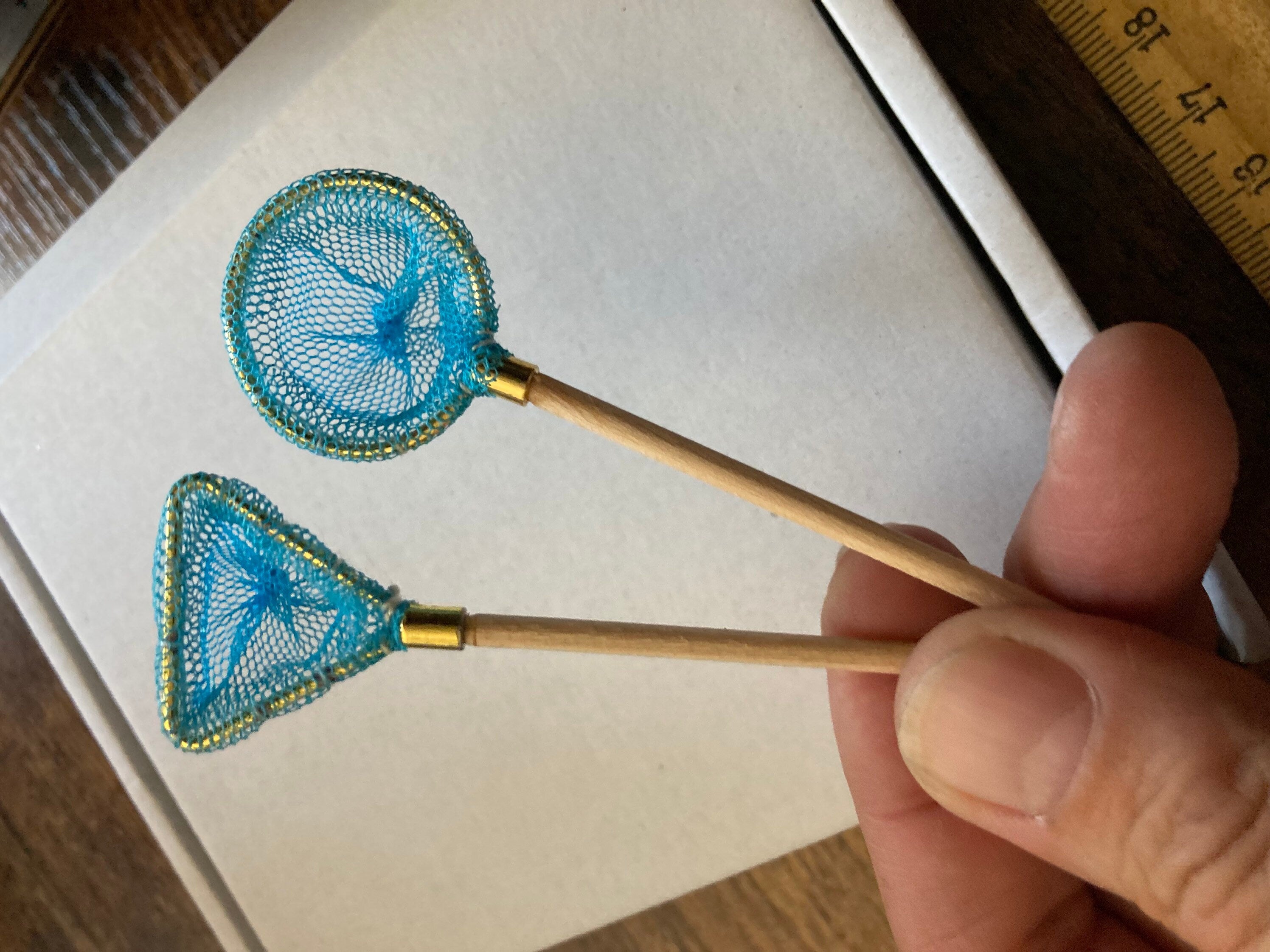 Pair of miniature fishing nets seaside cake topper decoration nautical