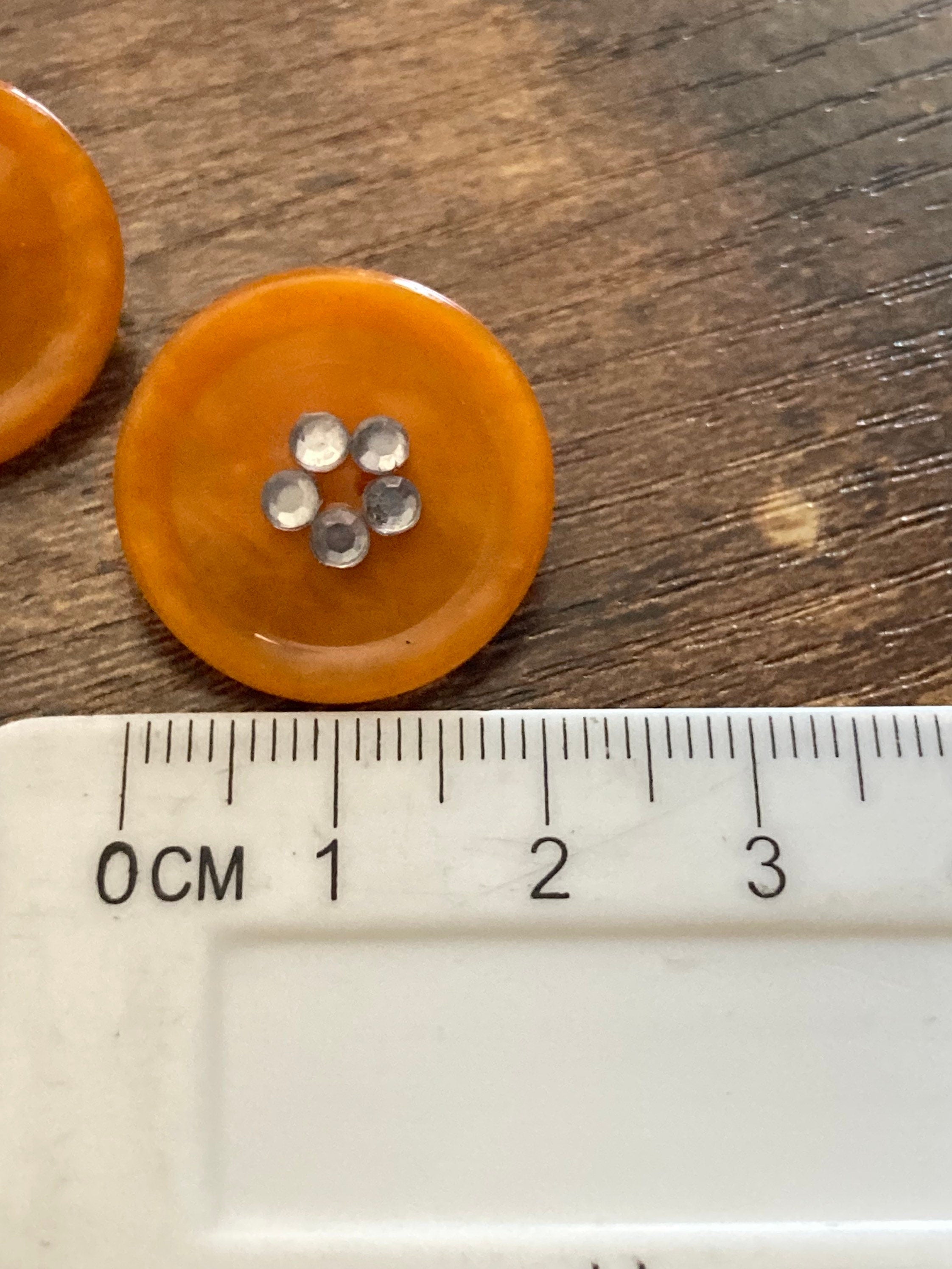 Vintage 1960s Funky tangerine orange plastic Diamanté button Clip On Earrings