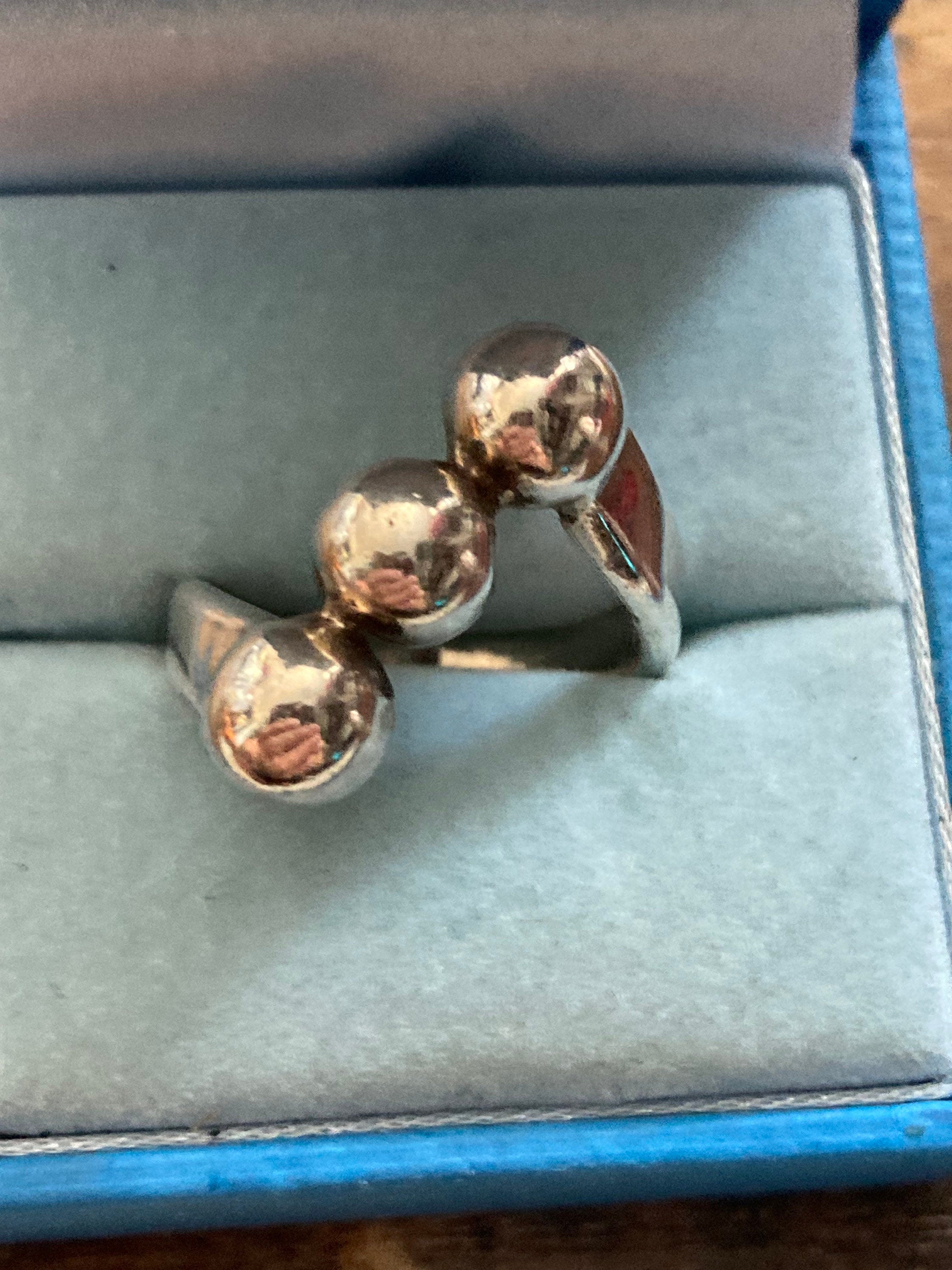 SIZE O P 925 sterling silver ladies modernist triple ball ring 5.7 grams