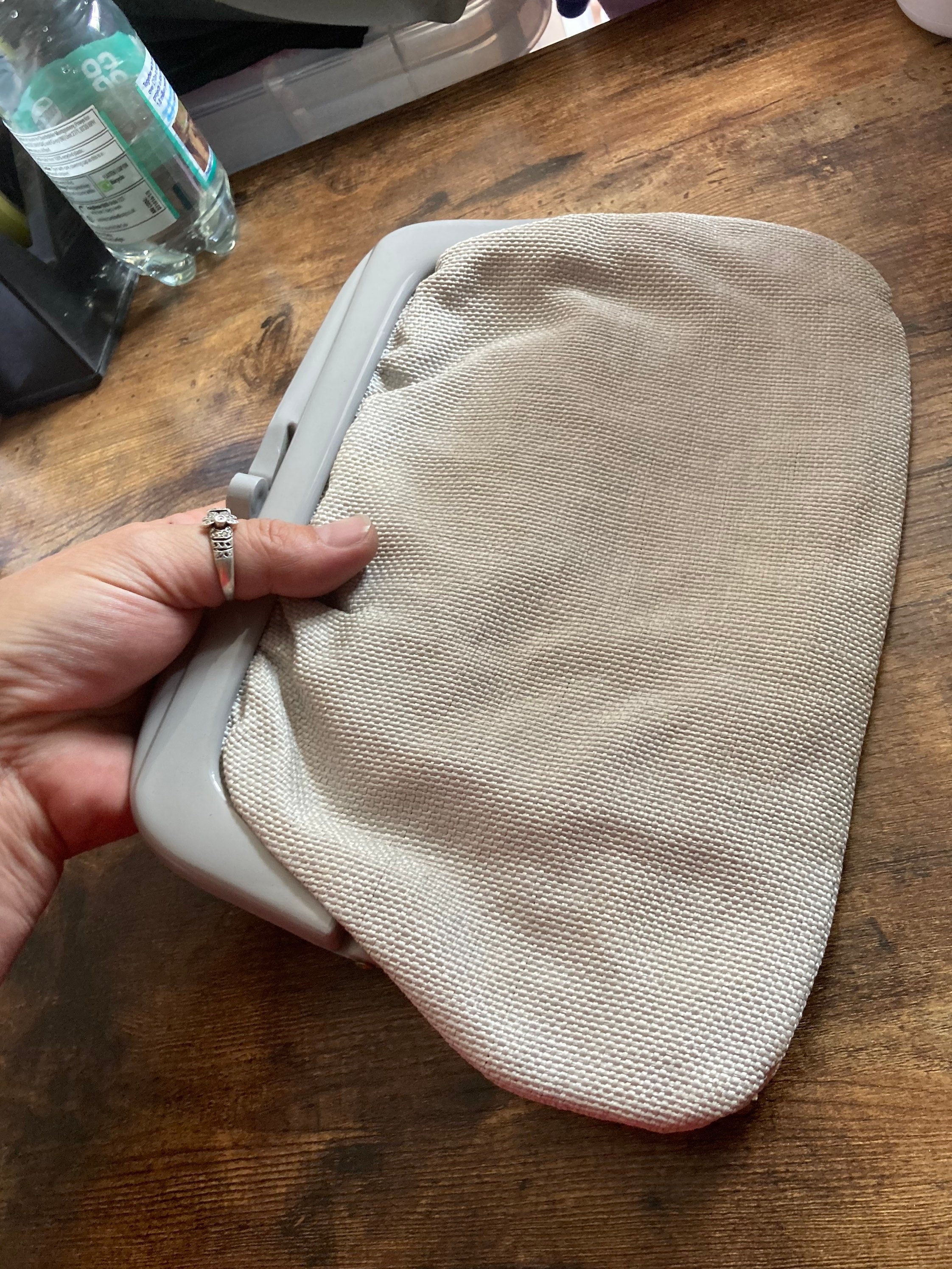 Italian vintage 1970s light grey fabric clutch bag purse