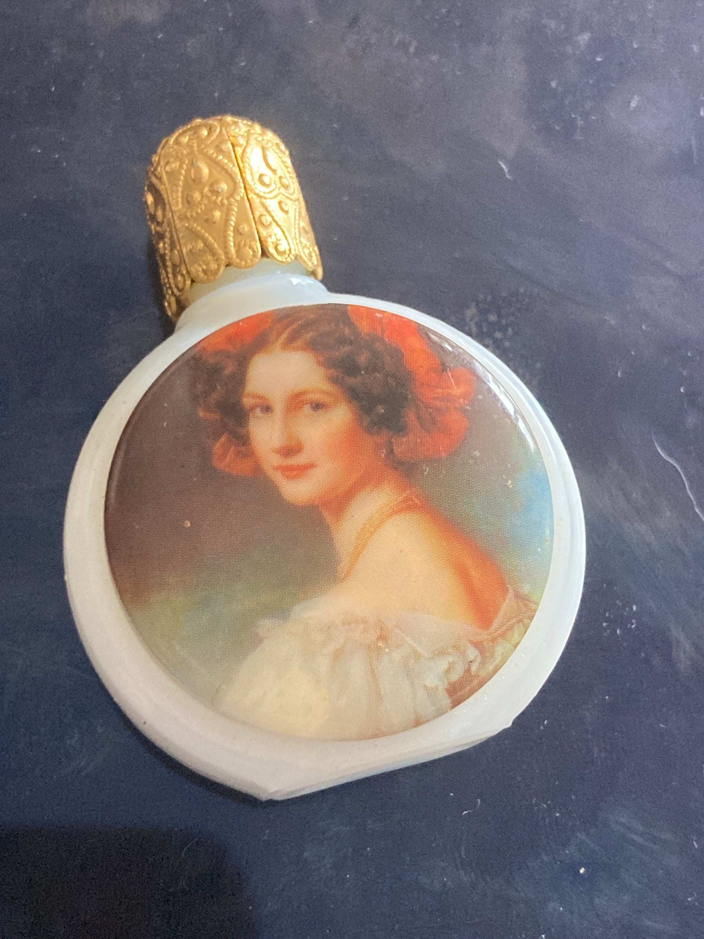Vintage French white milk glass perfume bottle with scent dabber Limoges or Fragonard