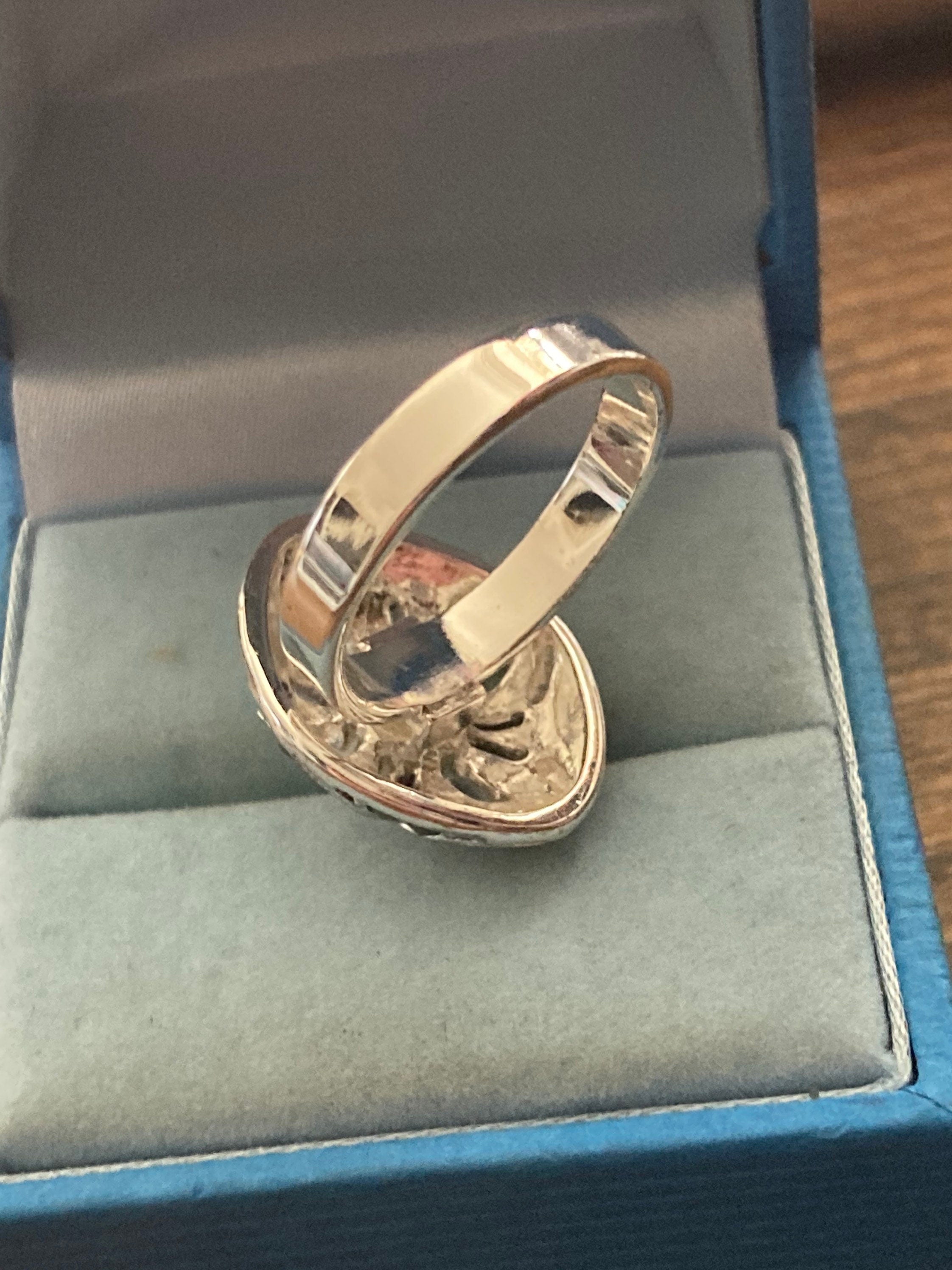 SIZE P Q silver overlay plated ladies genuine pearl cocktail dress ring statement
