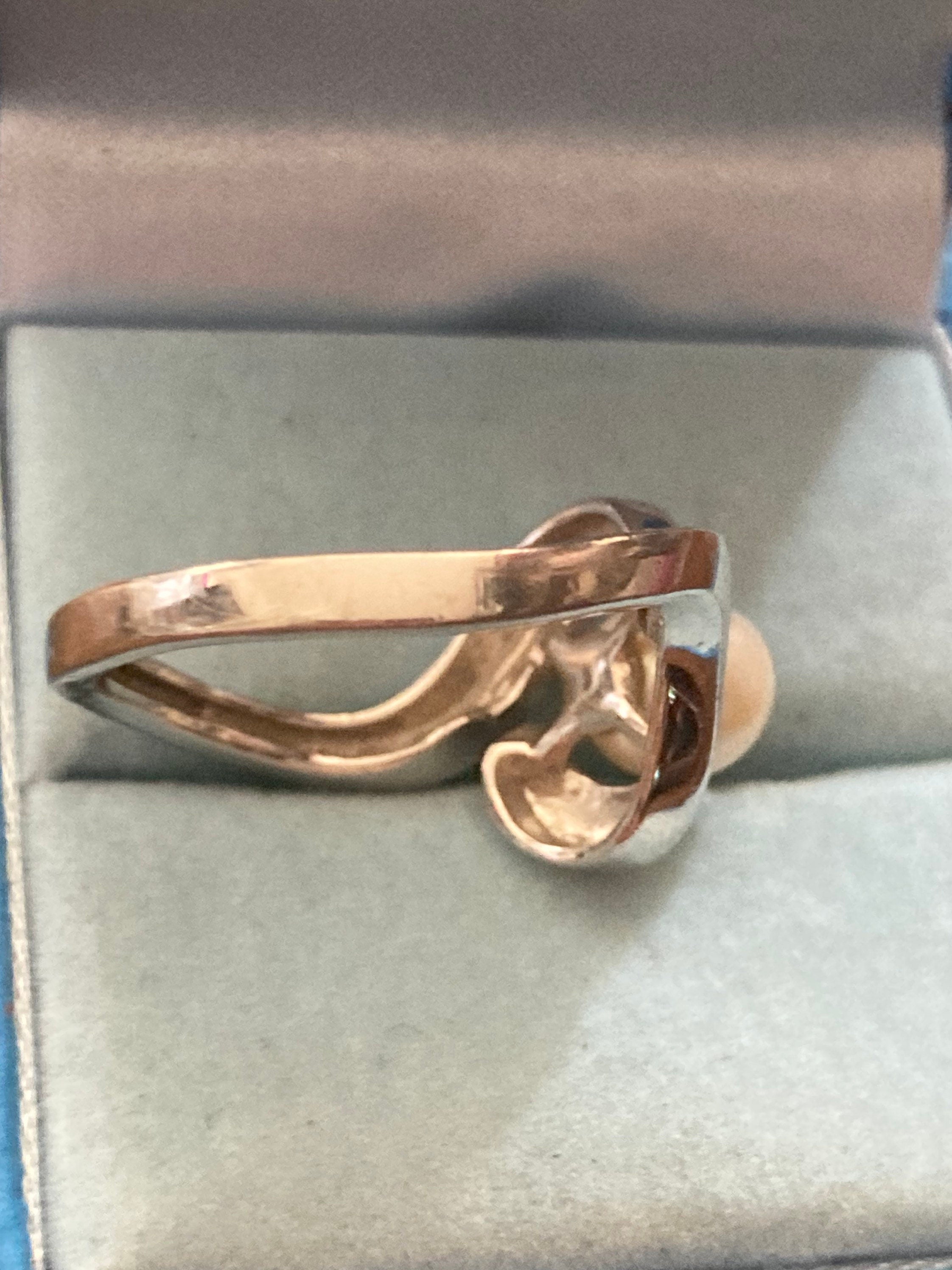 SIZE R S silver overlay ladies genuine pearl cocktail ring